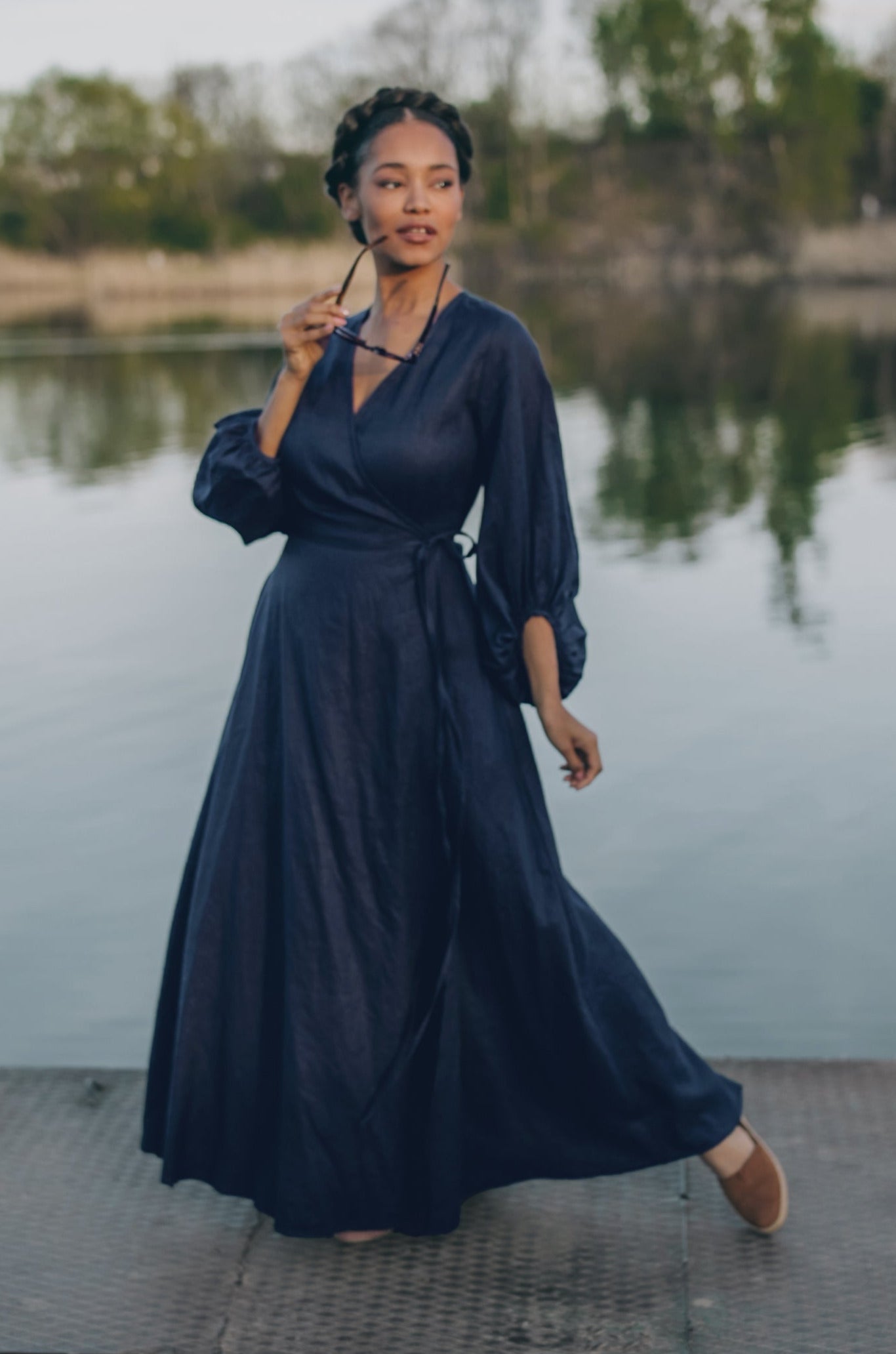 Linen Maxi Dress with Puff Sleeves Elegant Comfortable Summer