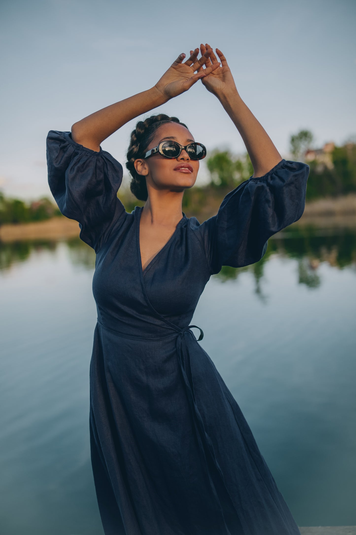 Linen Maxi Dress with Puff Sleeves, VisibleArtShop