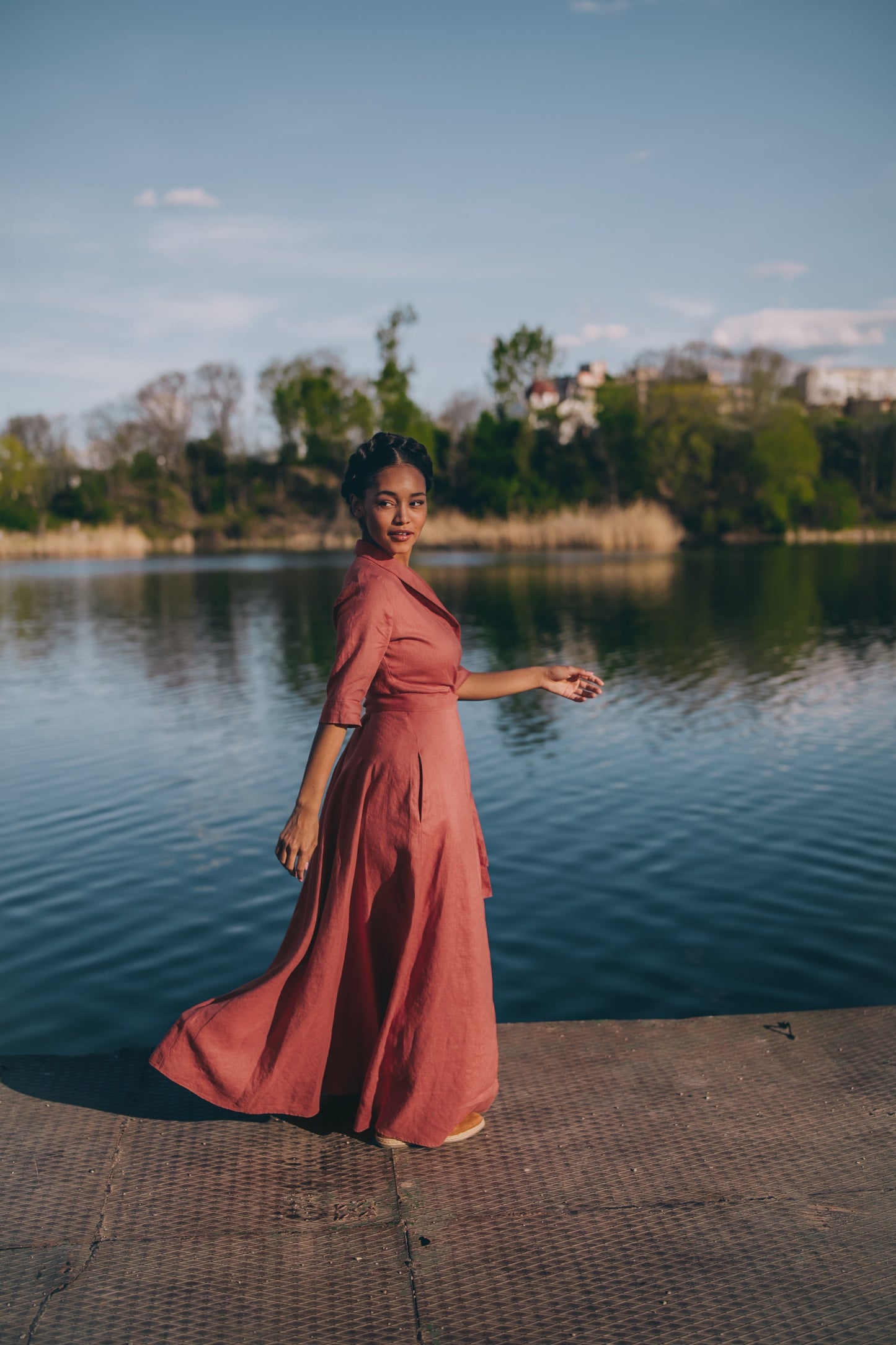 Linen A-Line Dress with Tie Waist, VisibleArtShop