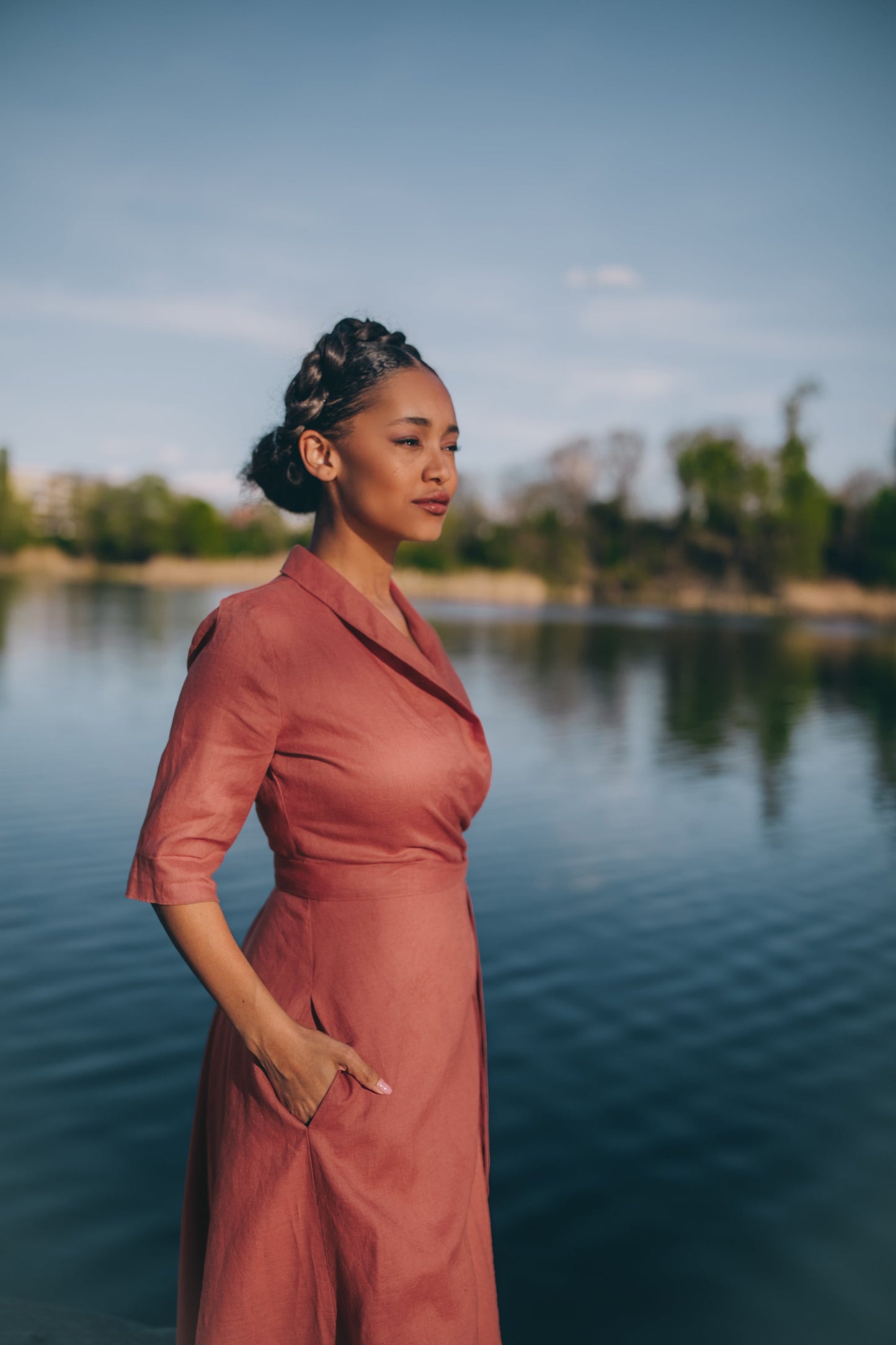 Linen A-Line Dress with Tie Waist, VisibleArtShop