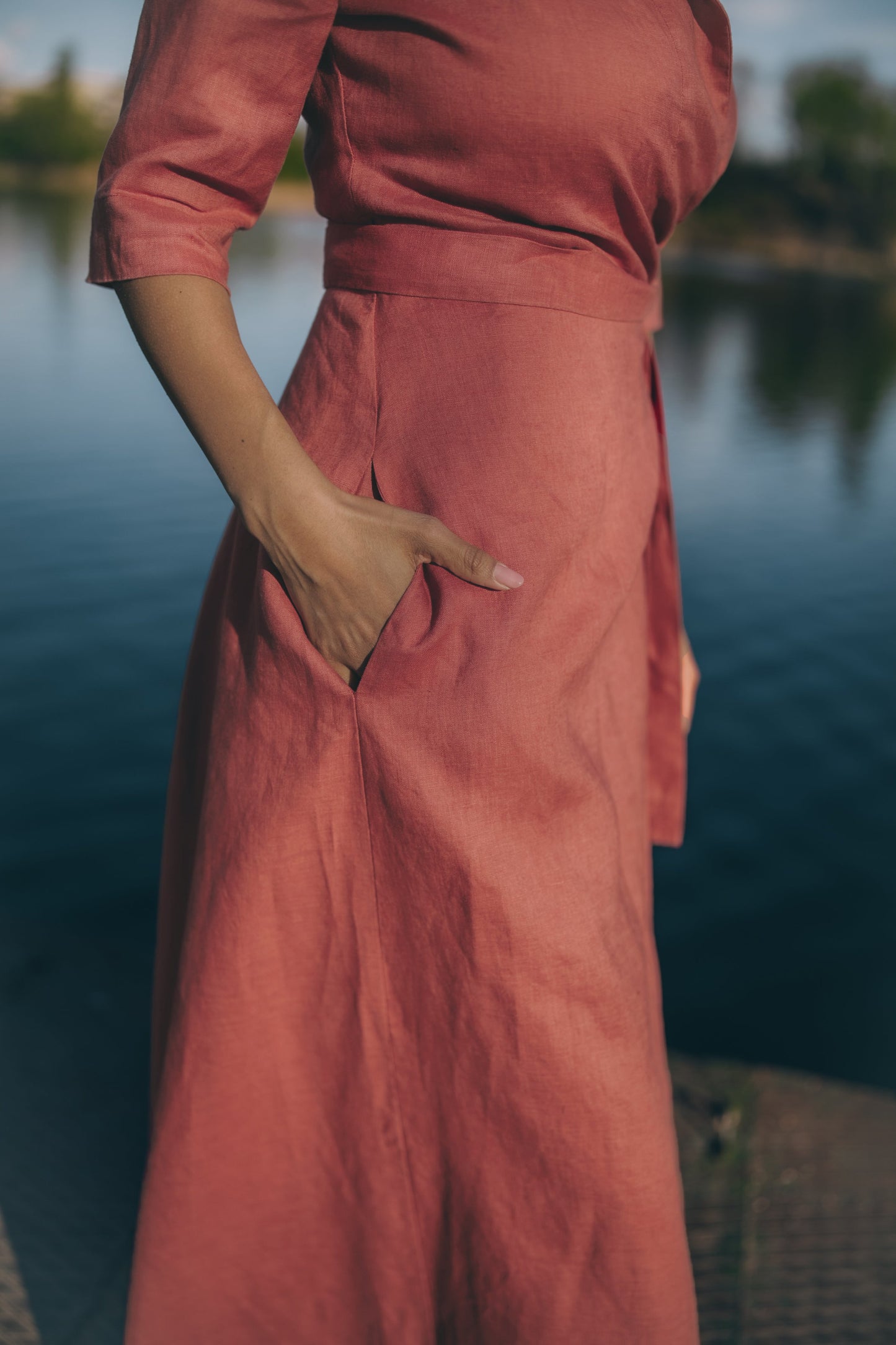 Linen A-Line Dress with Tie Waist, VisibleArtShop