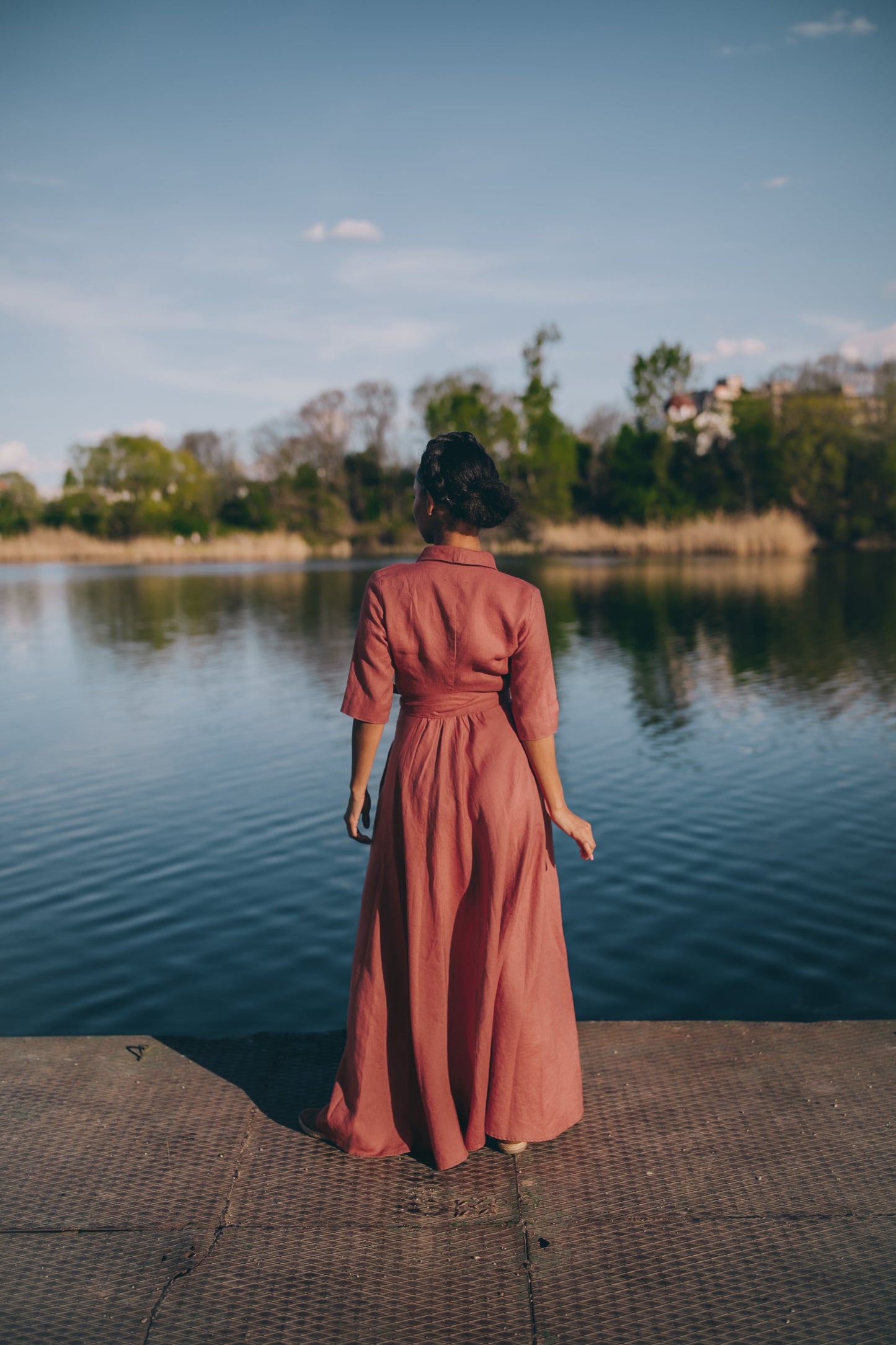 Linen A-Line Dress with Tie Waist, VisibleArtShop