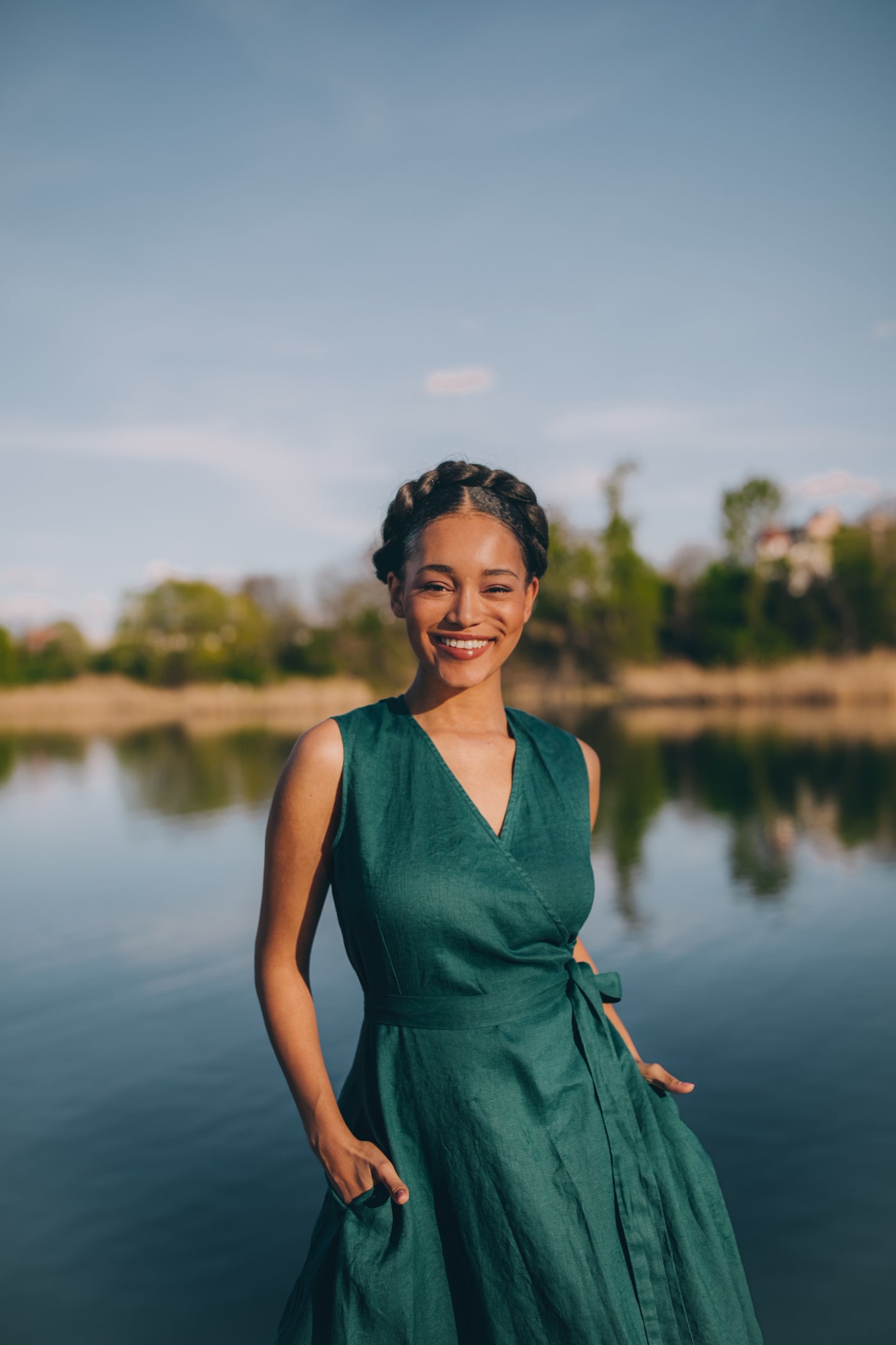 Sleeveless Linen Maxi Dress with Tie Waist, VisibleArtShop