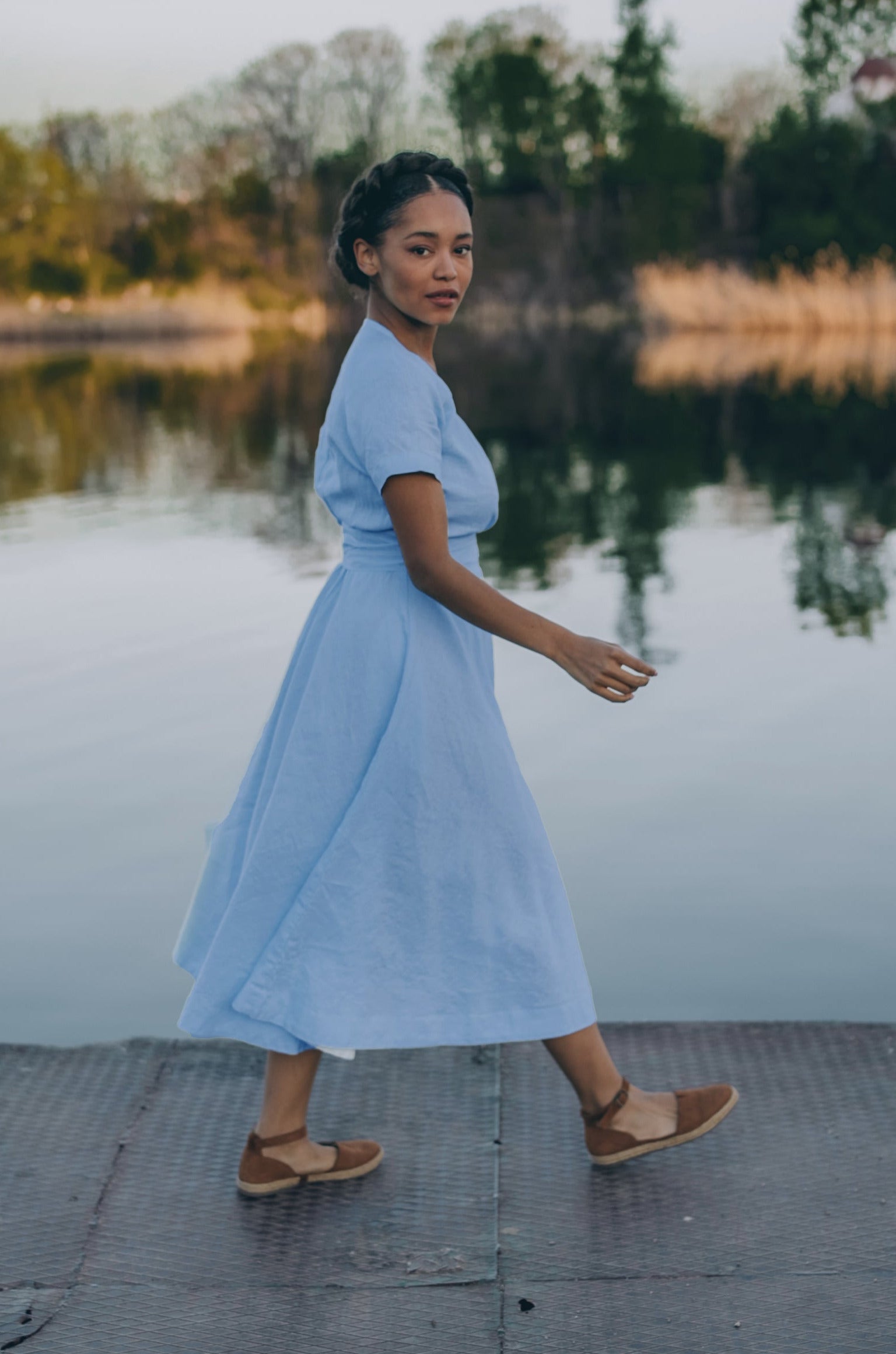 Midi Length Linen Wrap Dress - Elegant Summer Linen Dress for Women VisibleArtShop Midi Length Linen Wrap Dress - Elegant Summer Linen Dress for Women VisibleArtShop