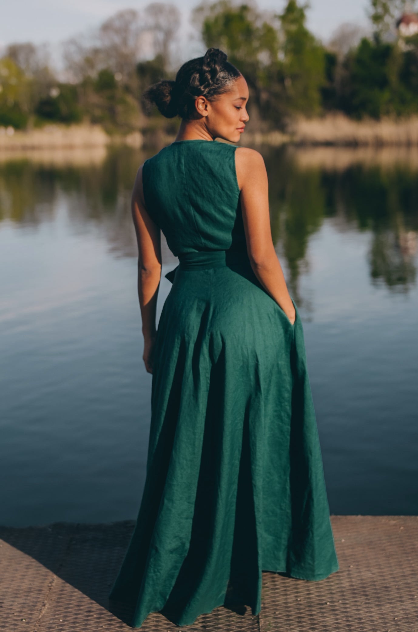 Sleeveless Linen Maxi Dress with Tie Waist, VisibleArtShop