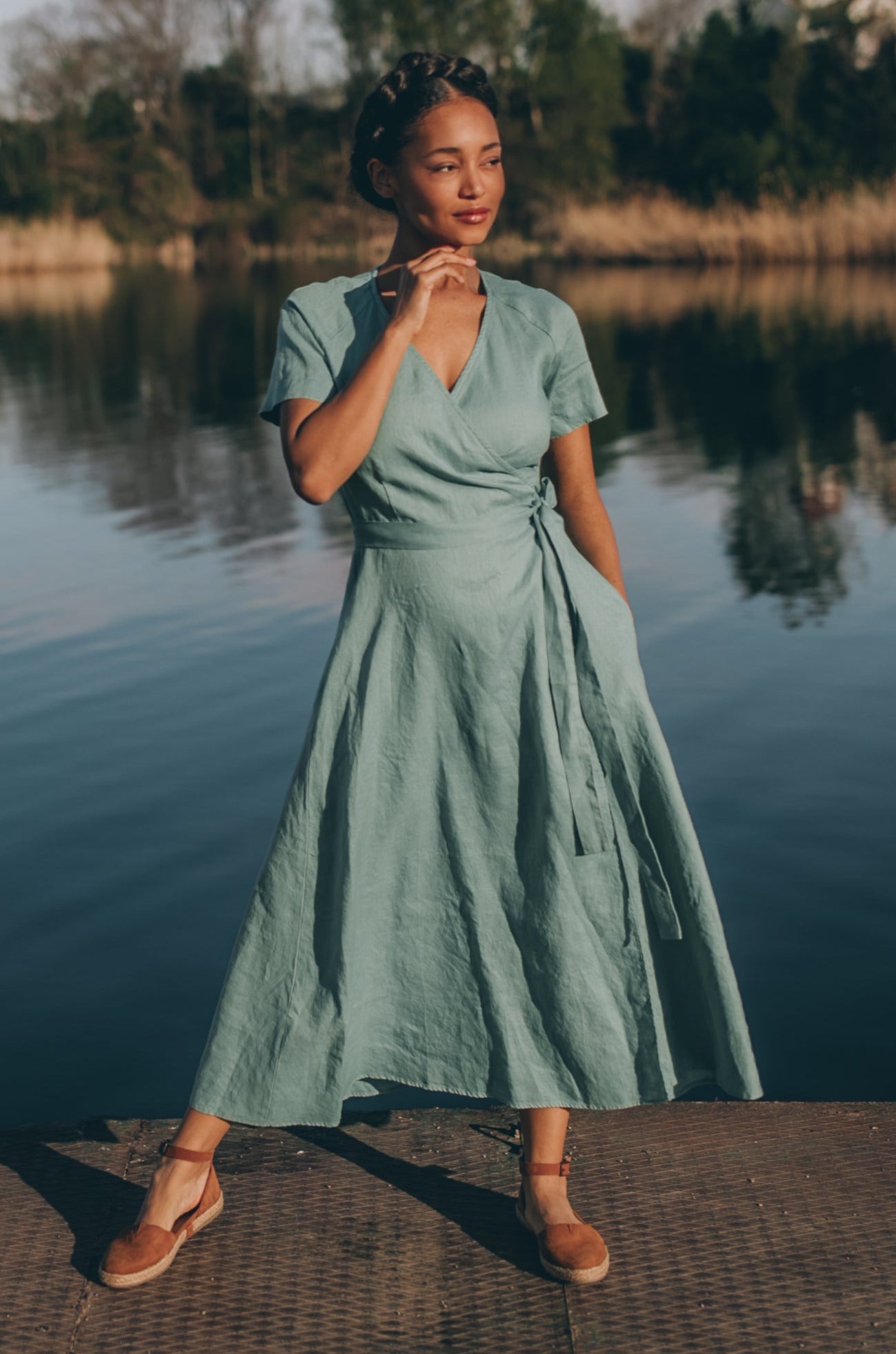 Midi Length Linen Wrap Dress Comfortable Summer Linen Dress