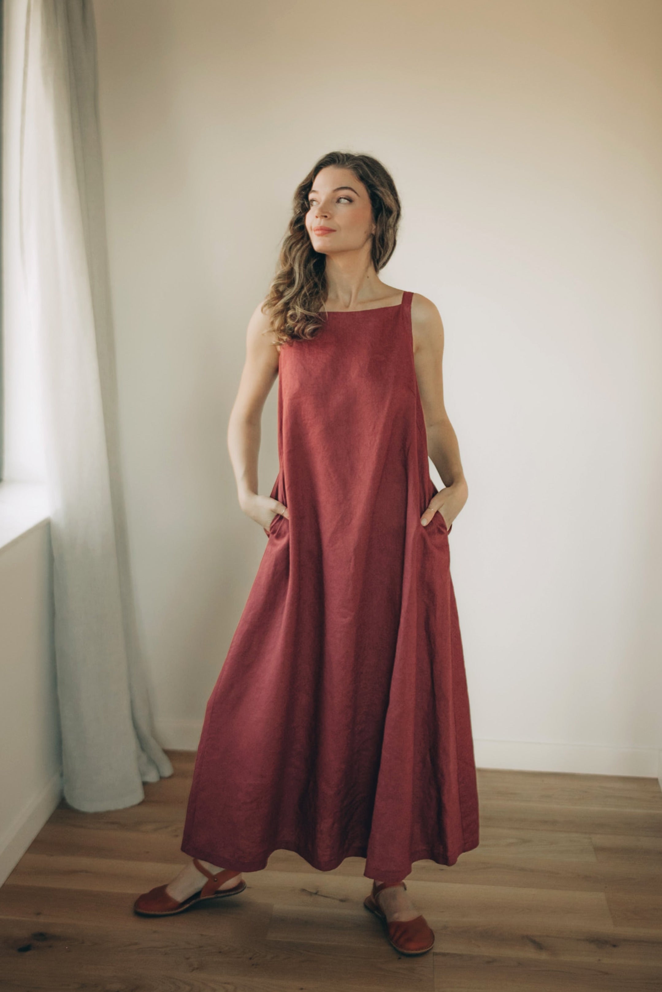 midi red linen dress Radiant Reverie Red Linen Midi Dress