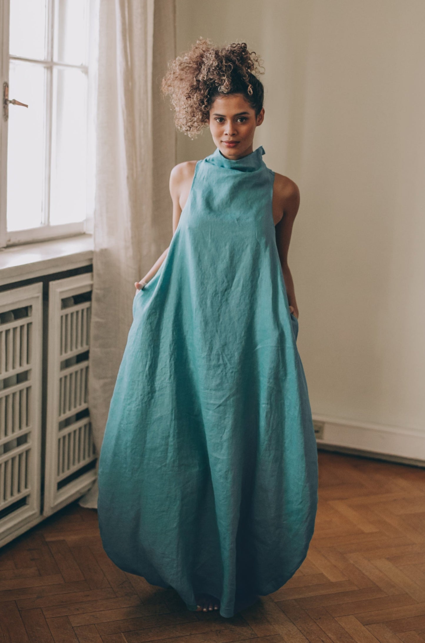 Cowl Neck Linen Dress, VisibleArtShop