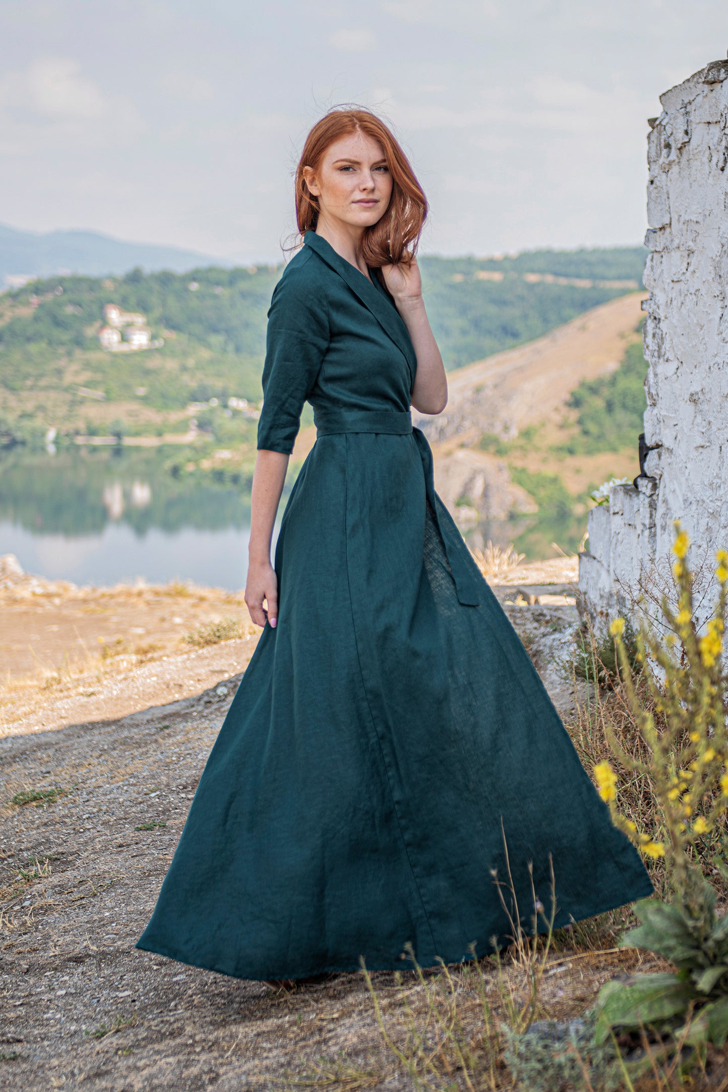 Linen Maxi Dress with Tie Waist, VisibleArtShop