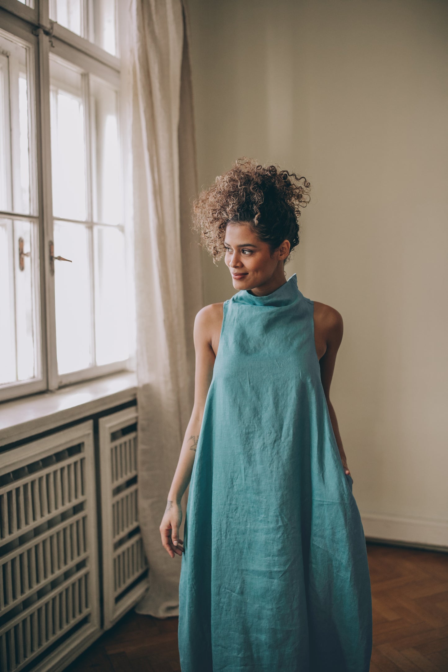 Cowl Neck Linen Dress, VisibleArtShop