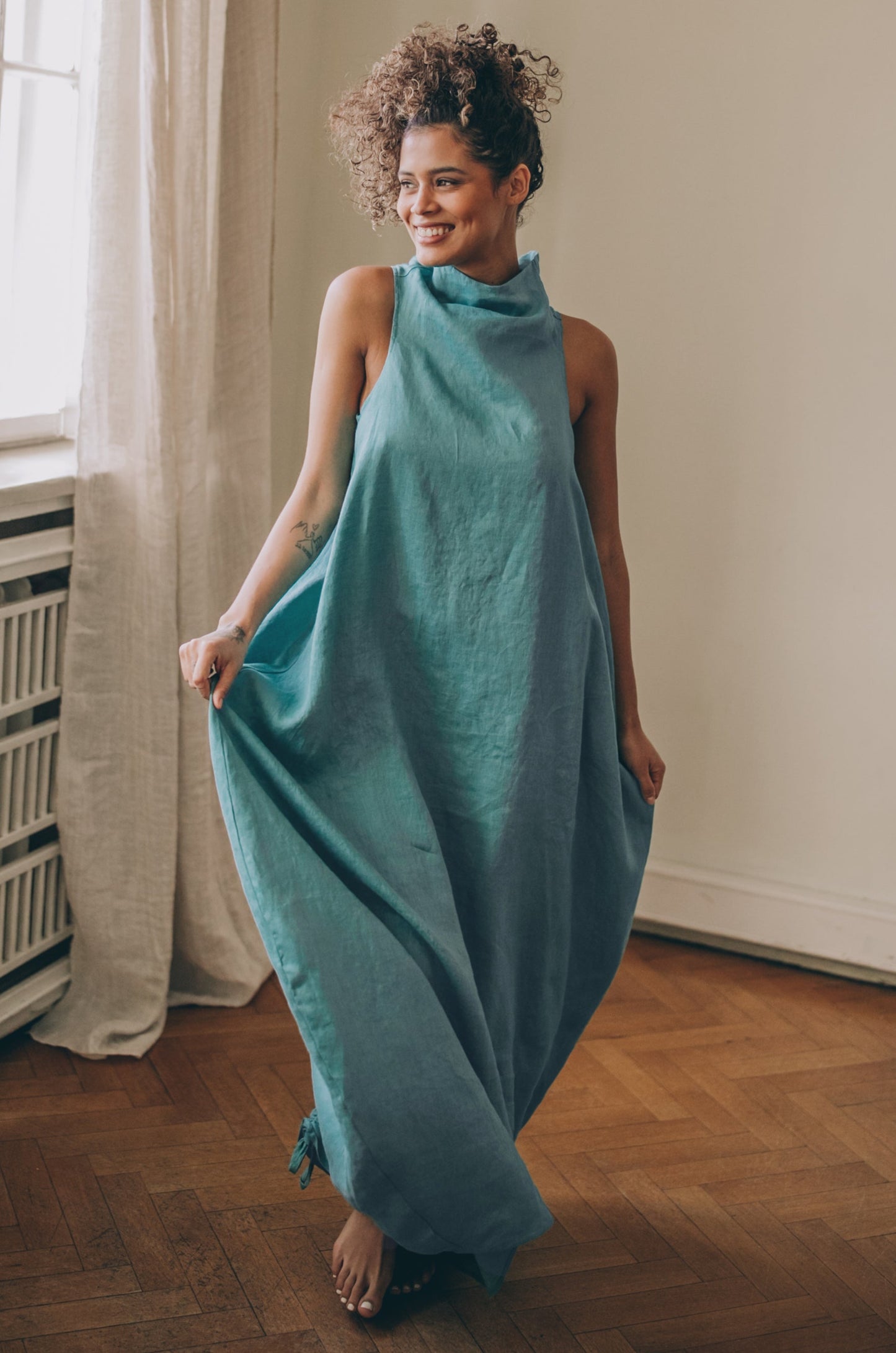Cowl Neck Linen Dress, VisibleArtShop
