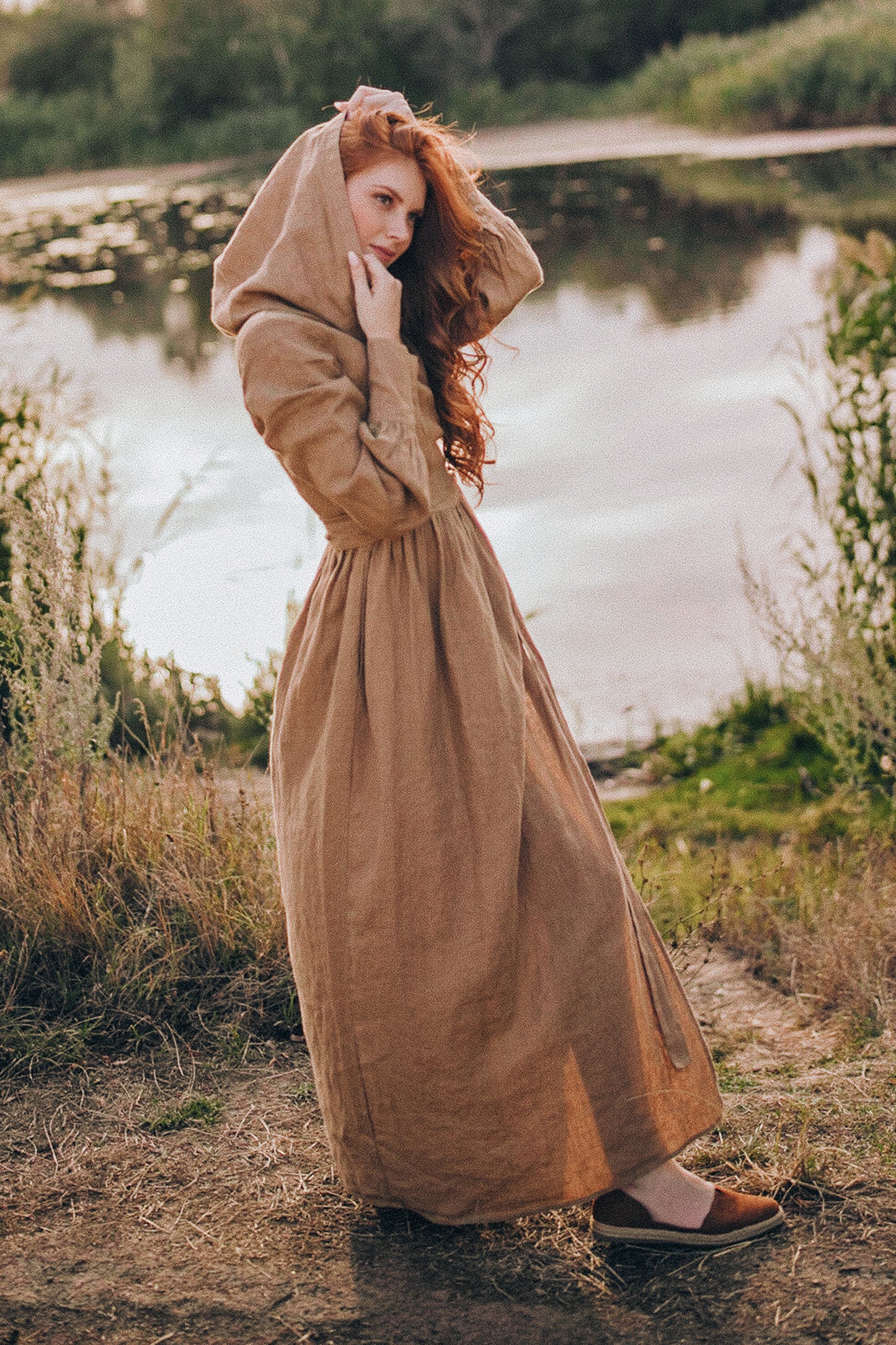 Maxi Linen Wrap Dress with a Hood, VisibleArtShop