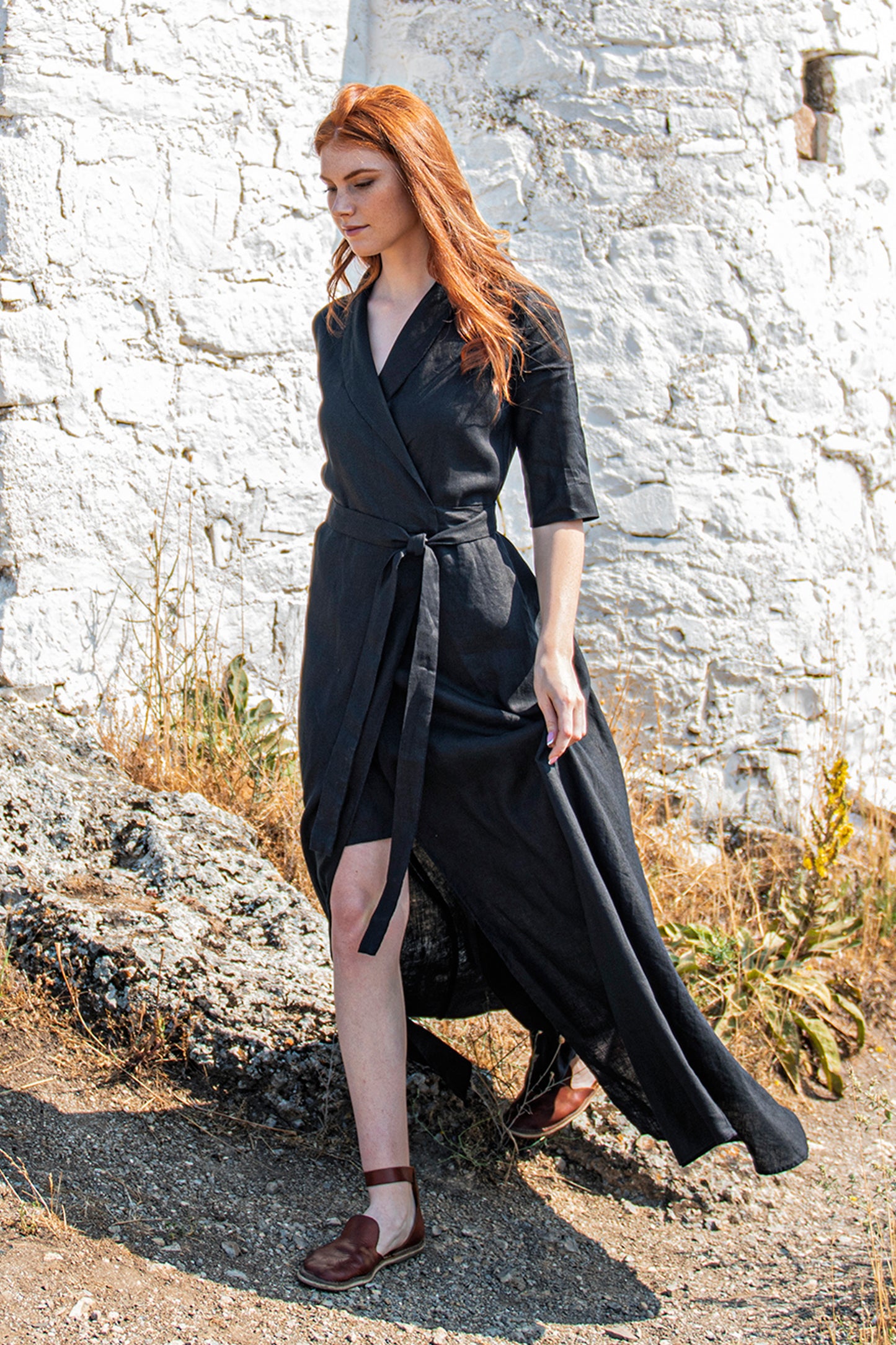 Linen Maxi Dress with Tie Waist, VisibleArtShop