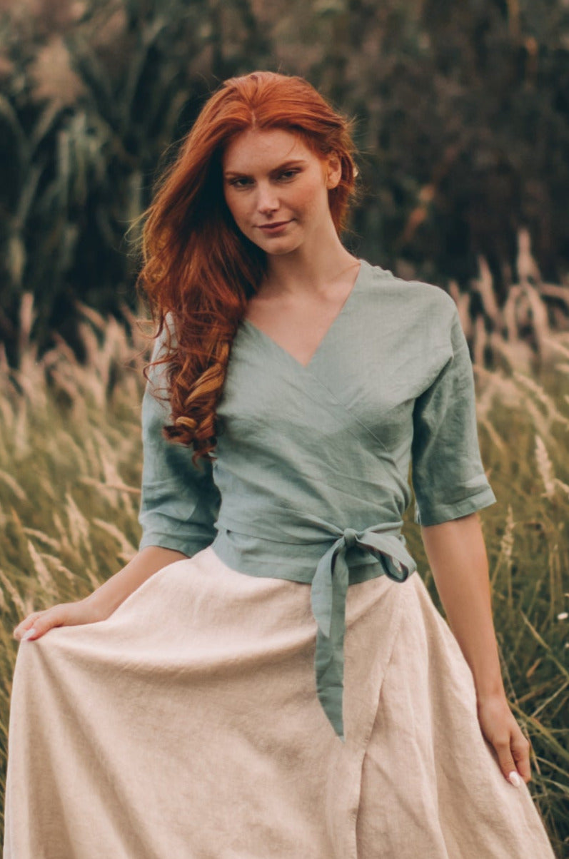Minimalist Linen Wrap Top, VisibleArtShop