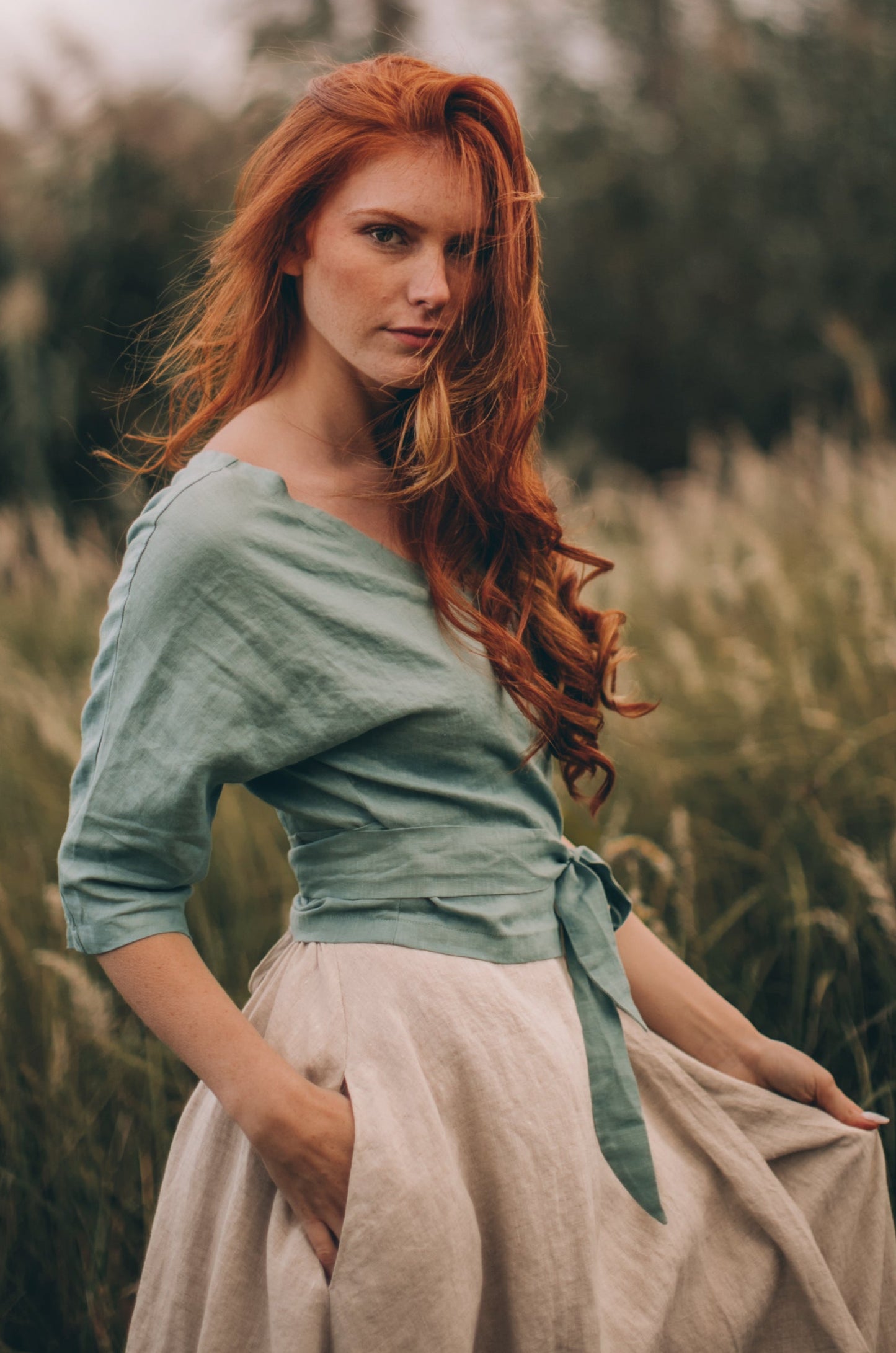 Minimalist Linen Wrap Top, VisibleArtShop