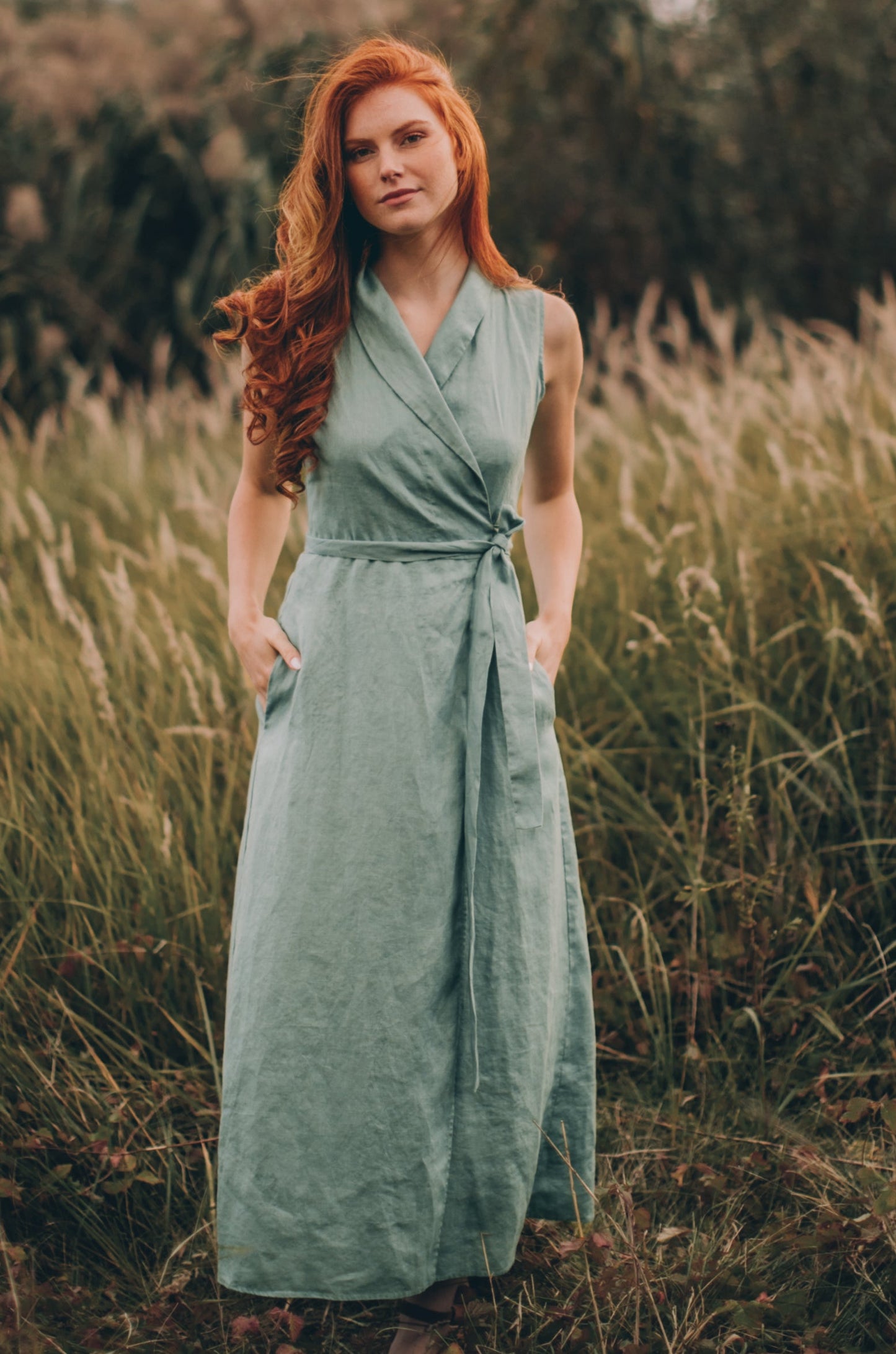 Sleeveless Linen Wrap Dress, VisibleArtShop