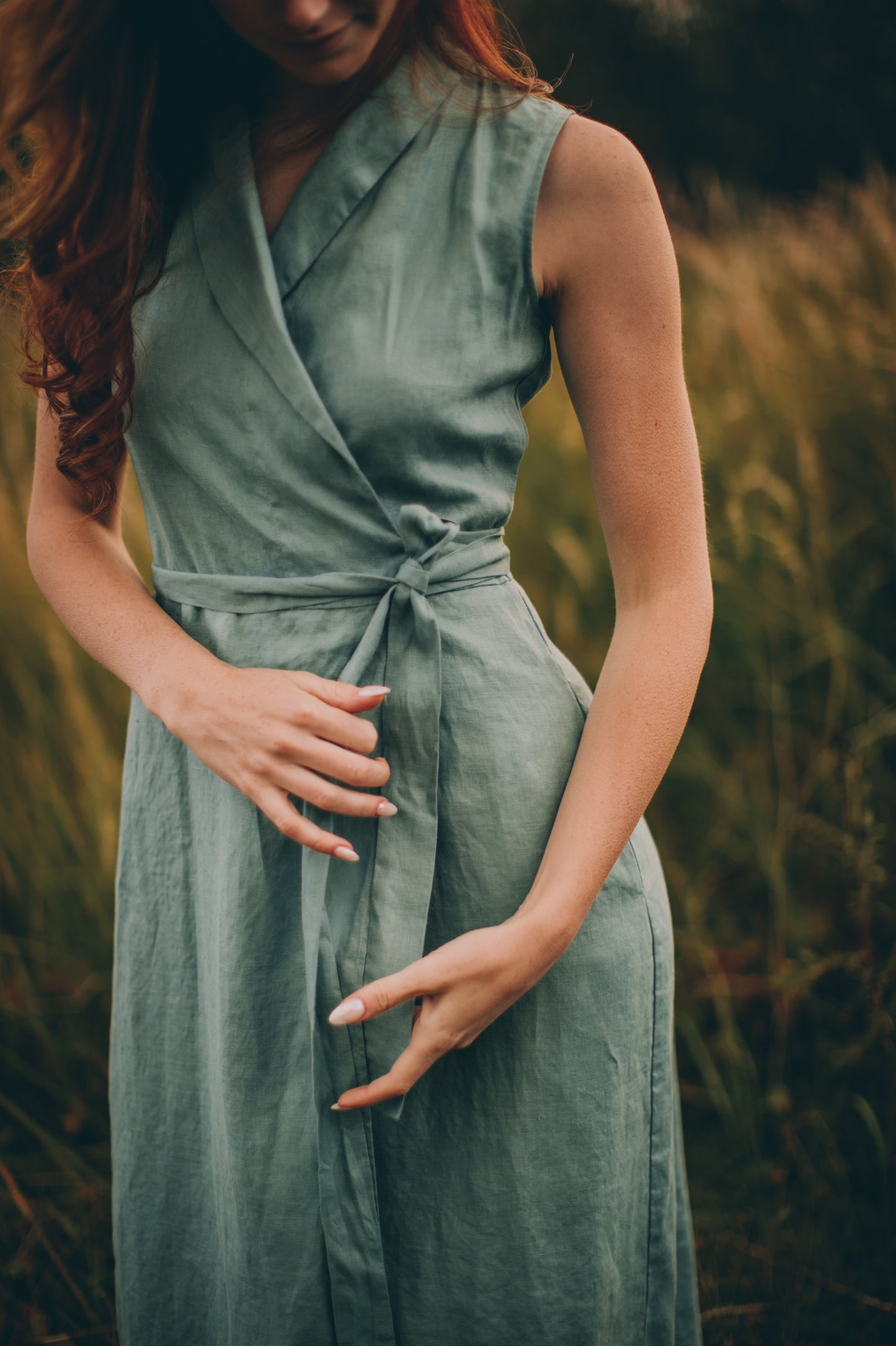 Sleeveless Linen Wrap Dress, VisibleArtShop