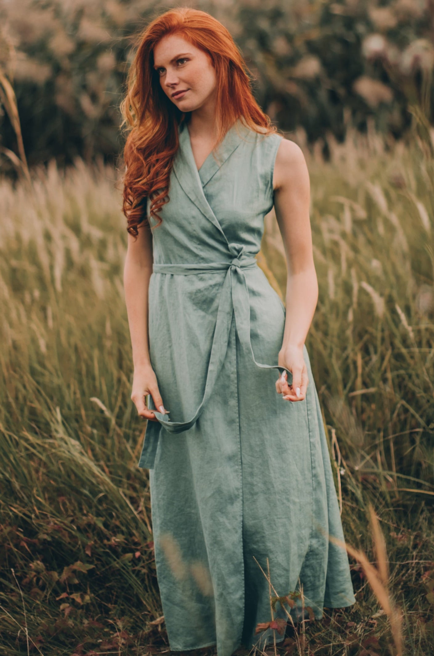 Sleeveless Linen Wrap Dress, VisibleArtShop