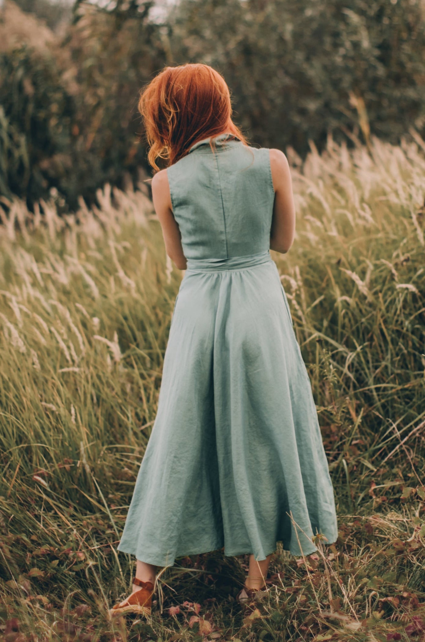 Sleeveless Linen Wrap Dress, VisibleArtShop