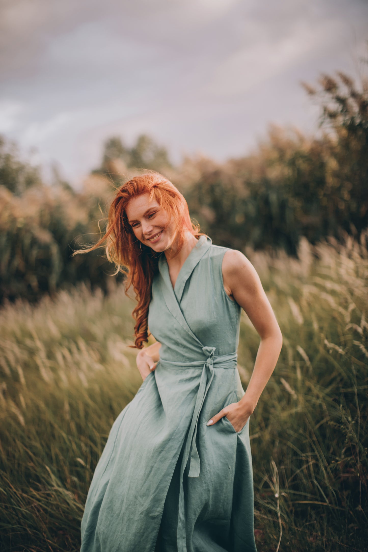 Sleeveless Linen Wrap Dress, VisibleArtShop