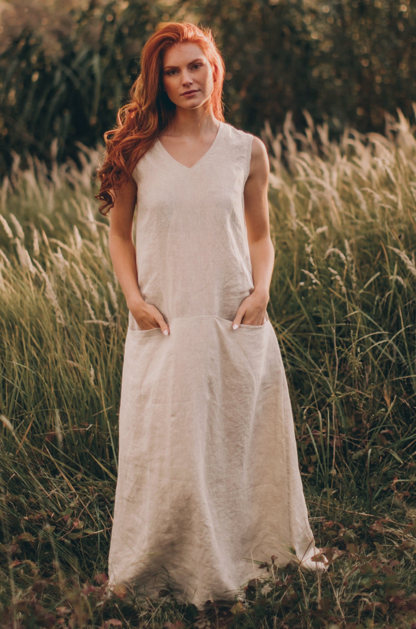 Linen Maxi Dress with Pockets, VisibleArtShop