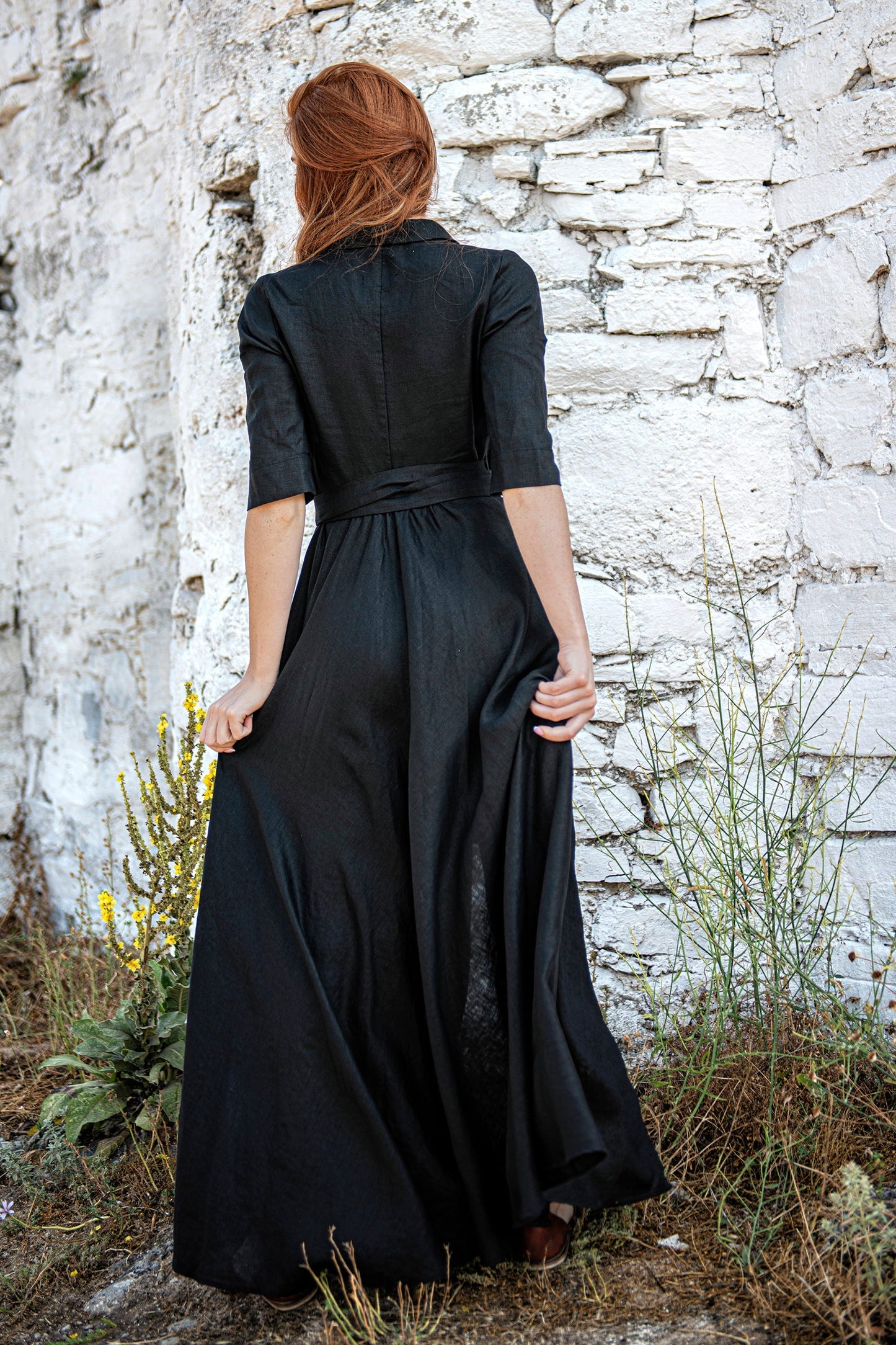 Maxi Linen Dress with Tie Waist, VisibleArtShop