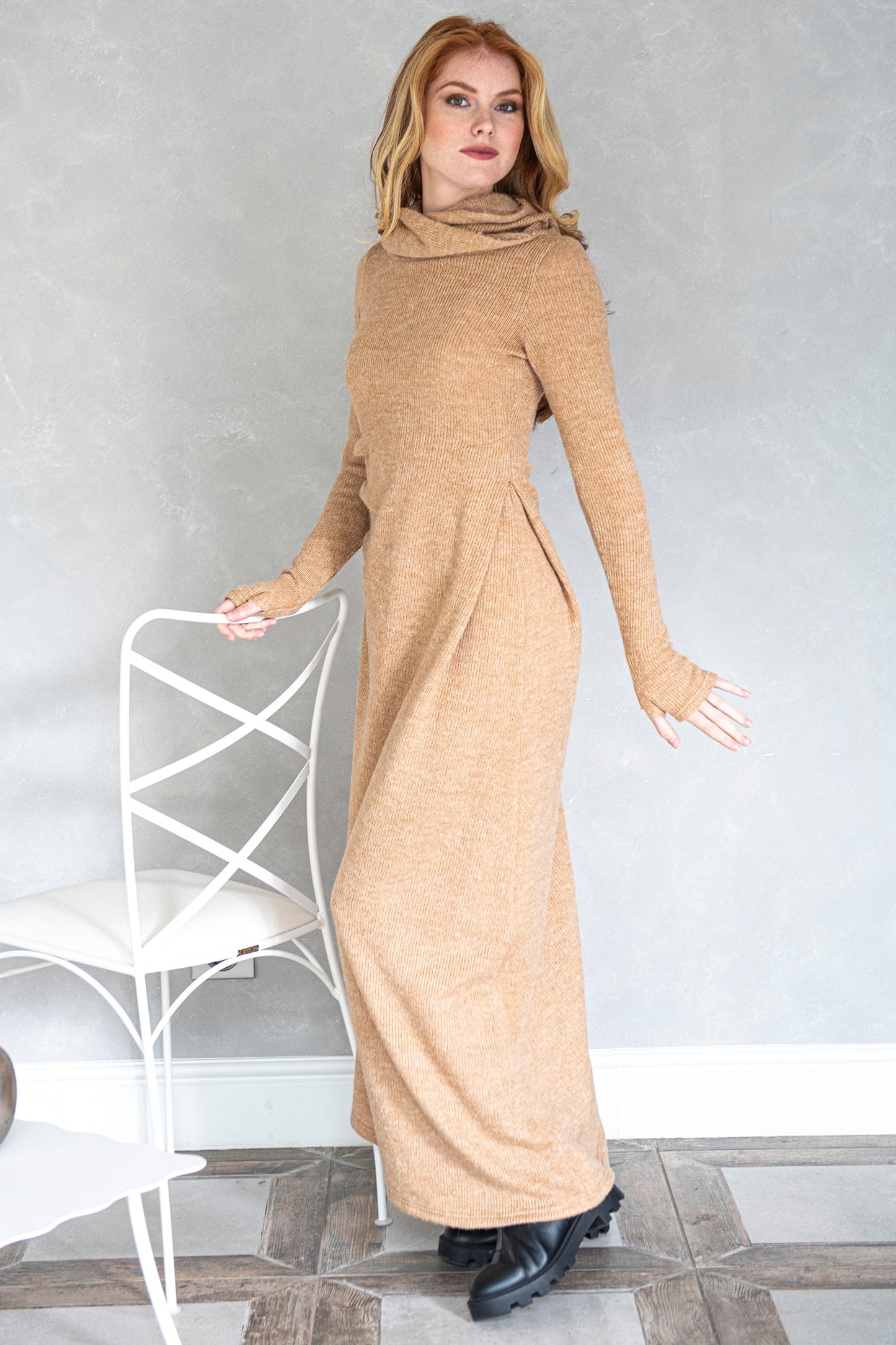 Hooded Knit Dress with Accent, VisibleArtShop