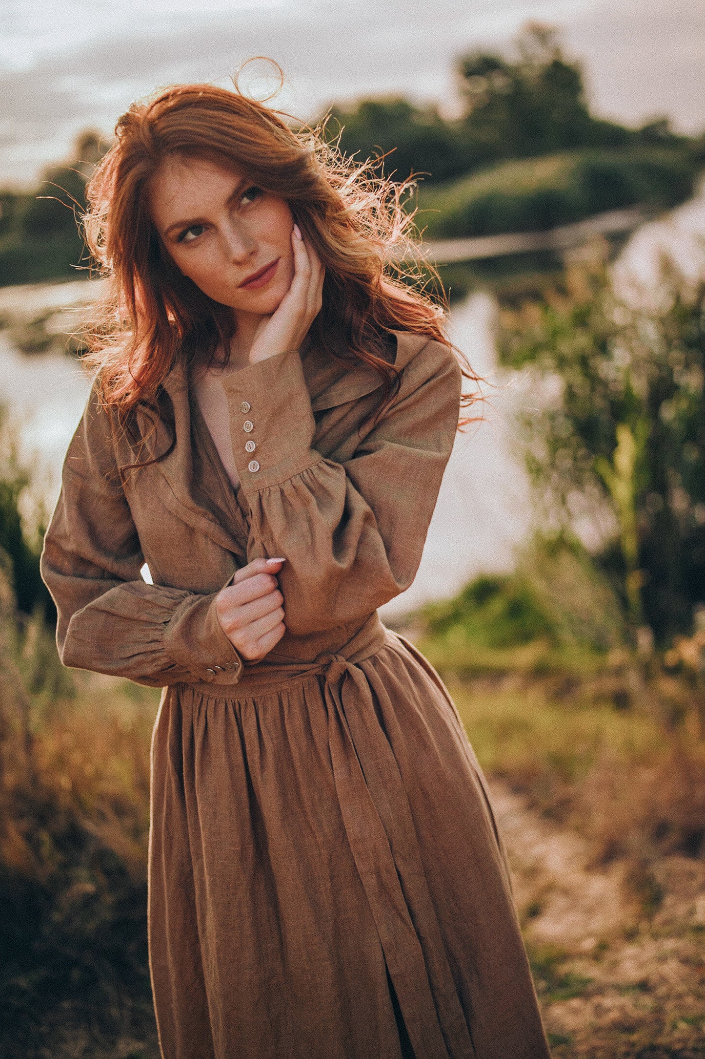 Maxi Linen Wrap Dress with a Hood, VisibleArtShop