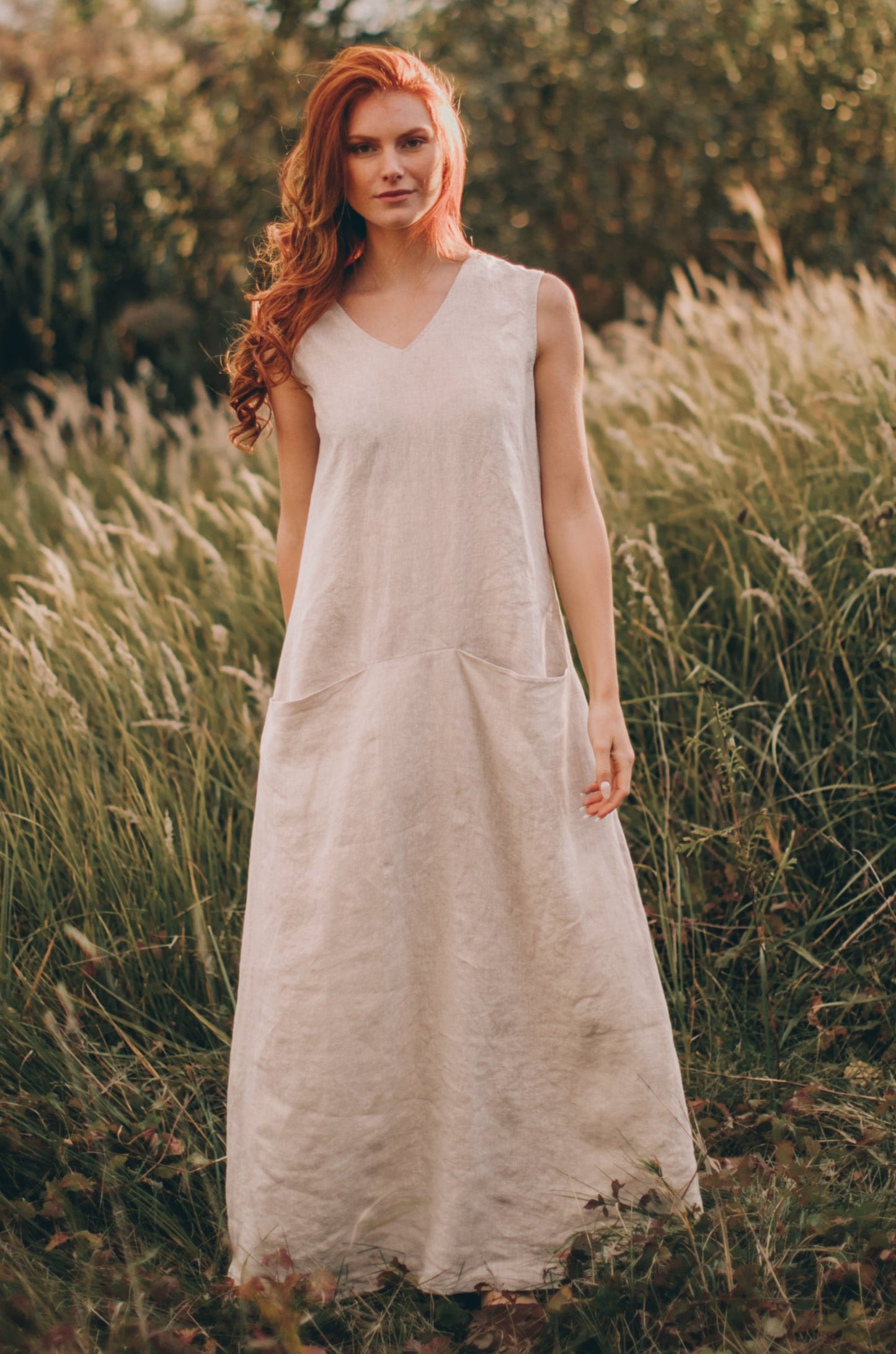 Linen Maxi Dress with Pockets, VisibleArtShop