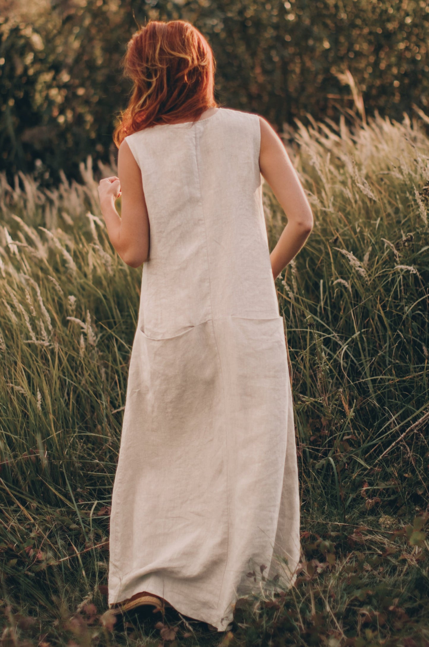 Linen Maxi Dress with Pockets, VisibleArtShop