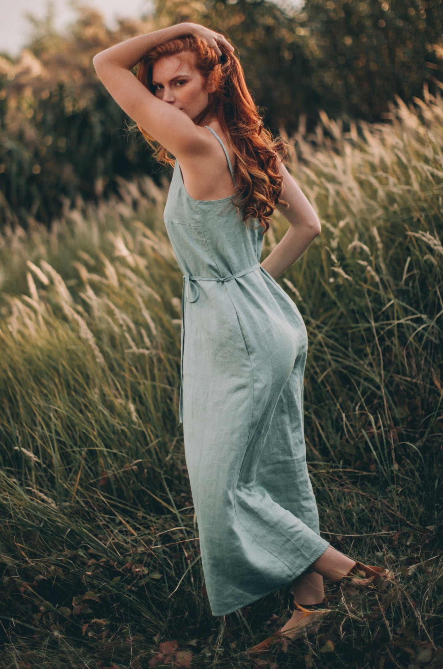 Linen Slip Dress with Strap Belt, VisibleArtShop
