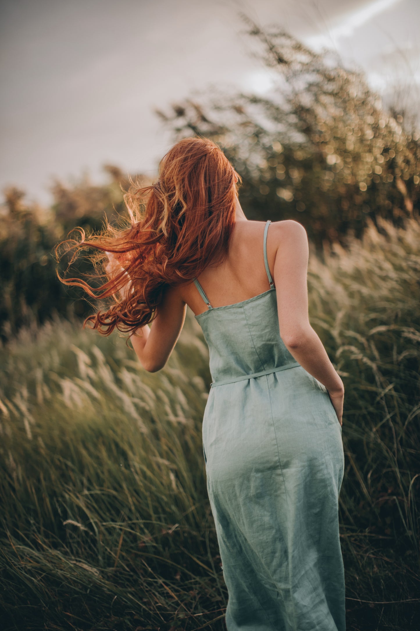 Linen Slip Dress with Strap Belt, VisibleArtShop