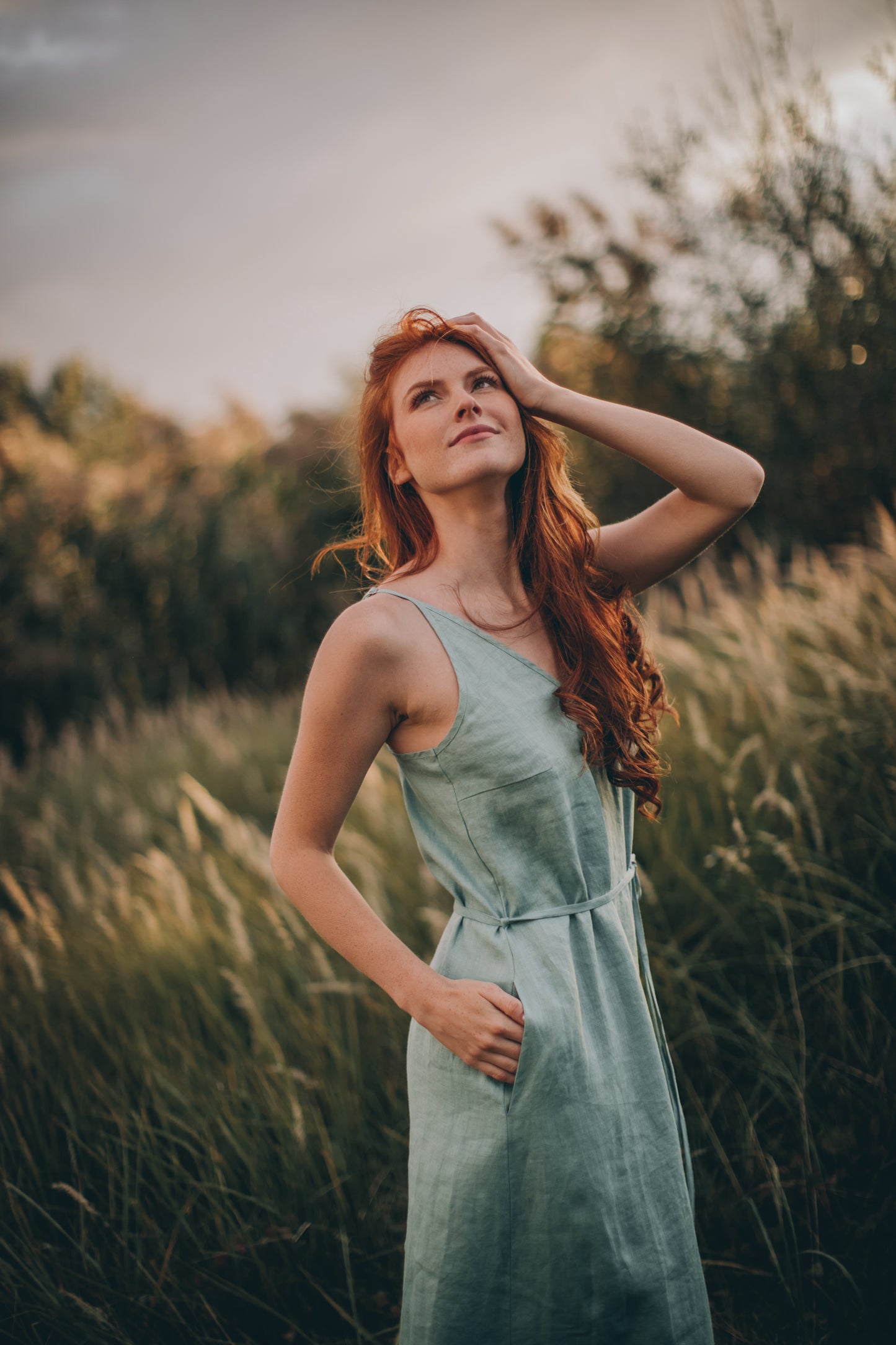 Linen Slip Dress with Strap Belt, VisibleArtShop