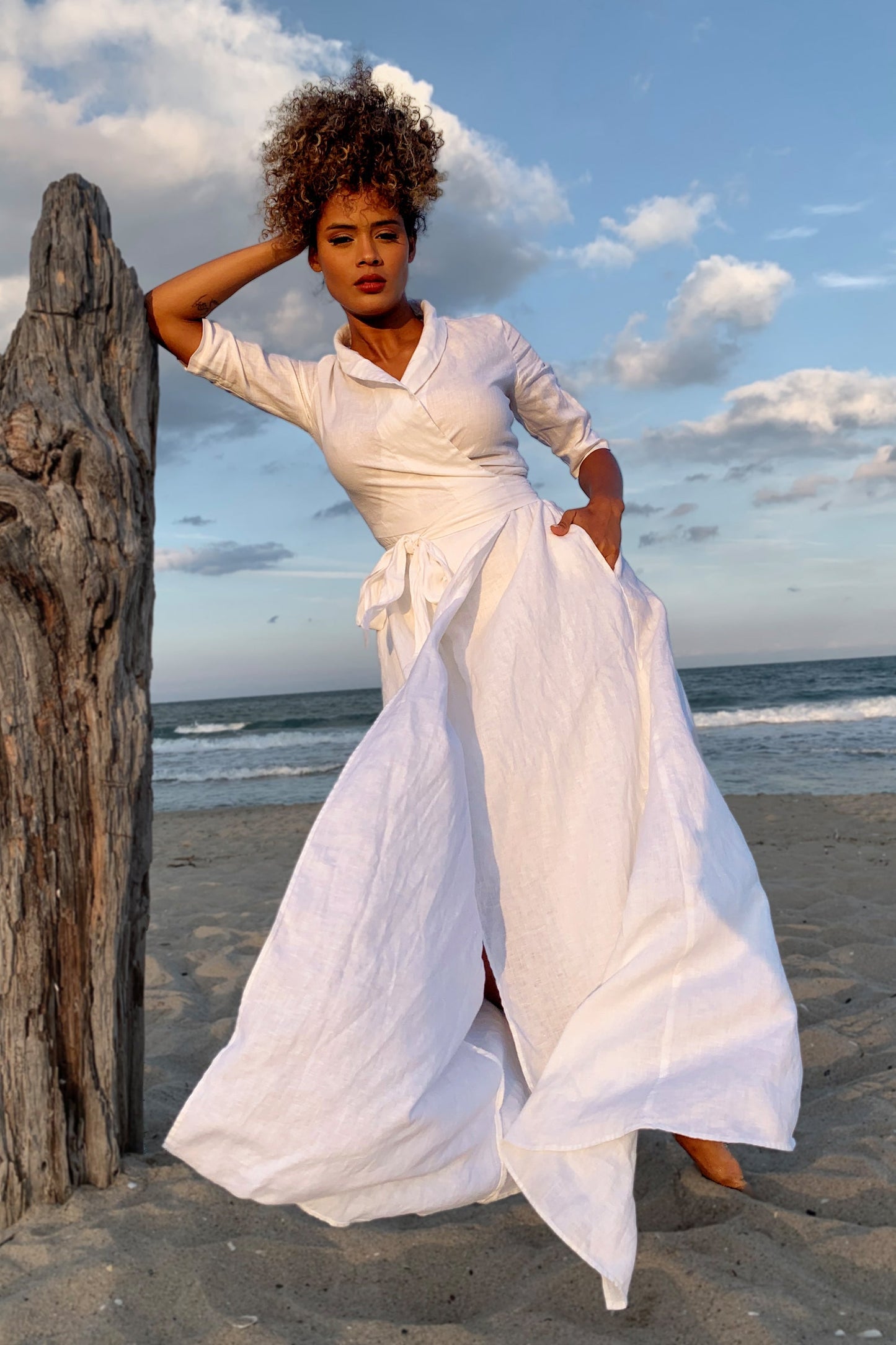 Maxi Linen Dress with Tie Waist, VisibleArtShop