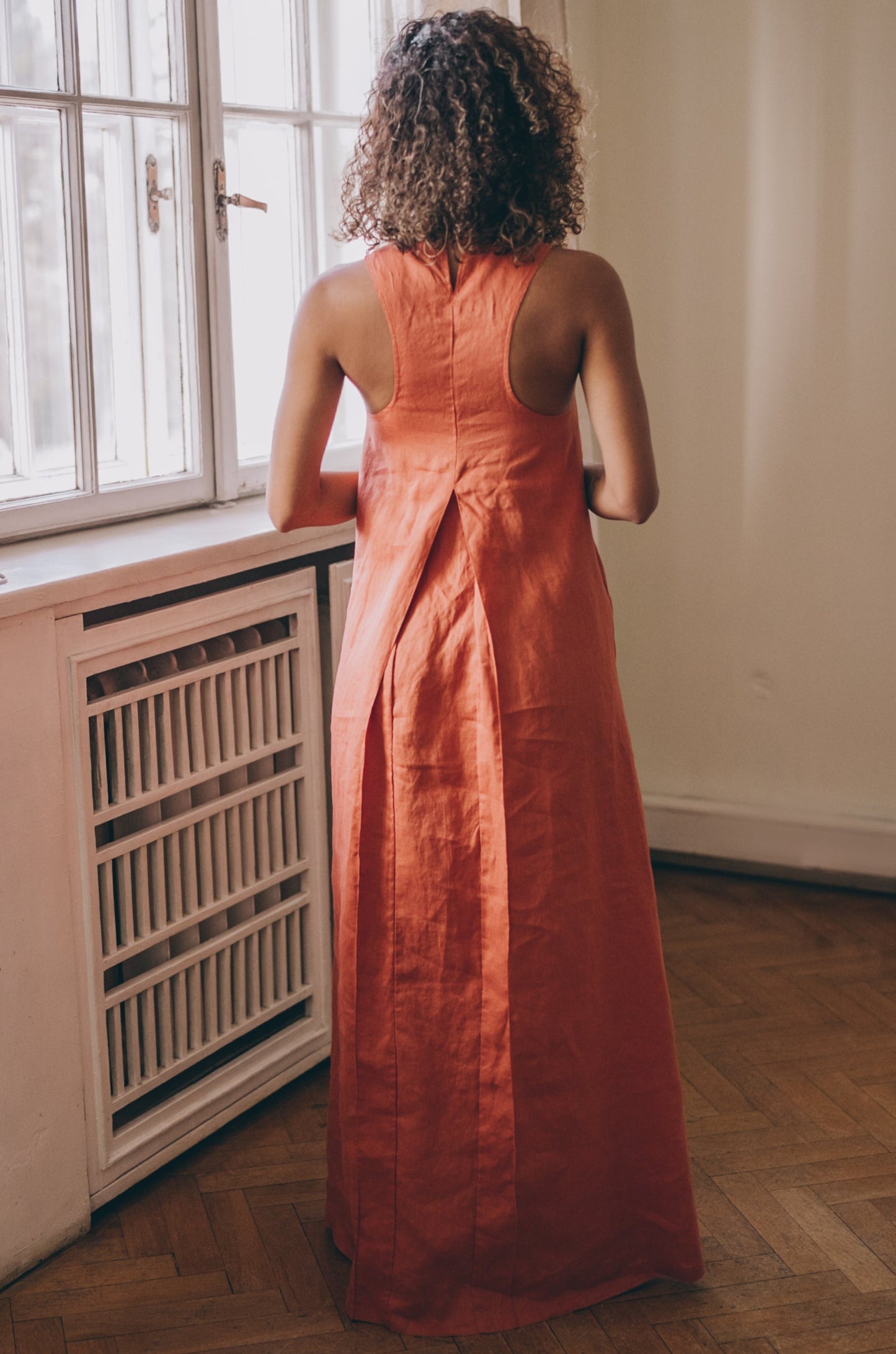 Minimalist Linen Dress with Pleat Detail, VisibleArtShop