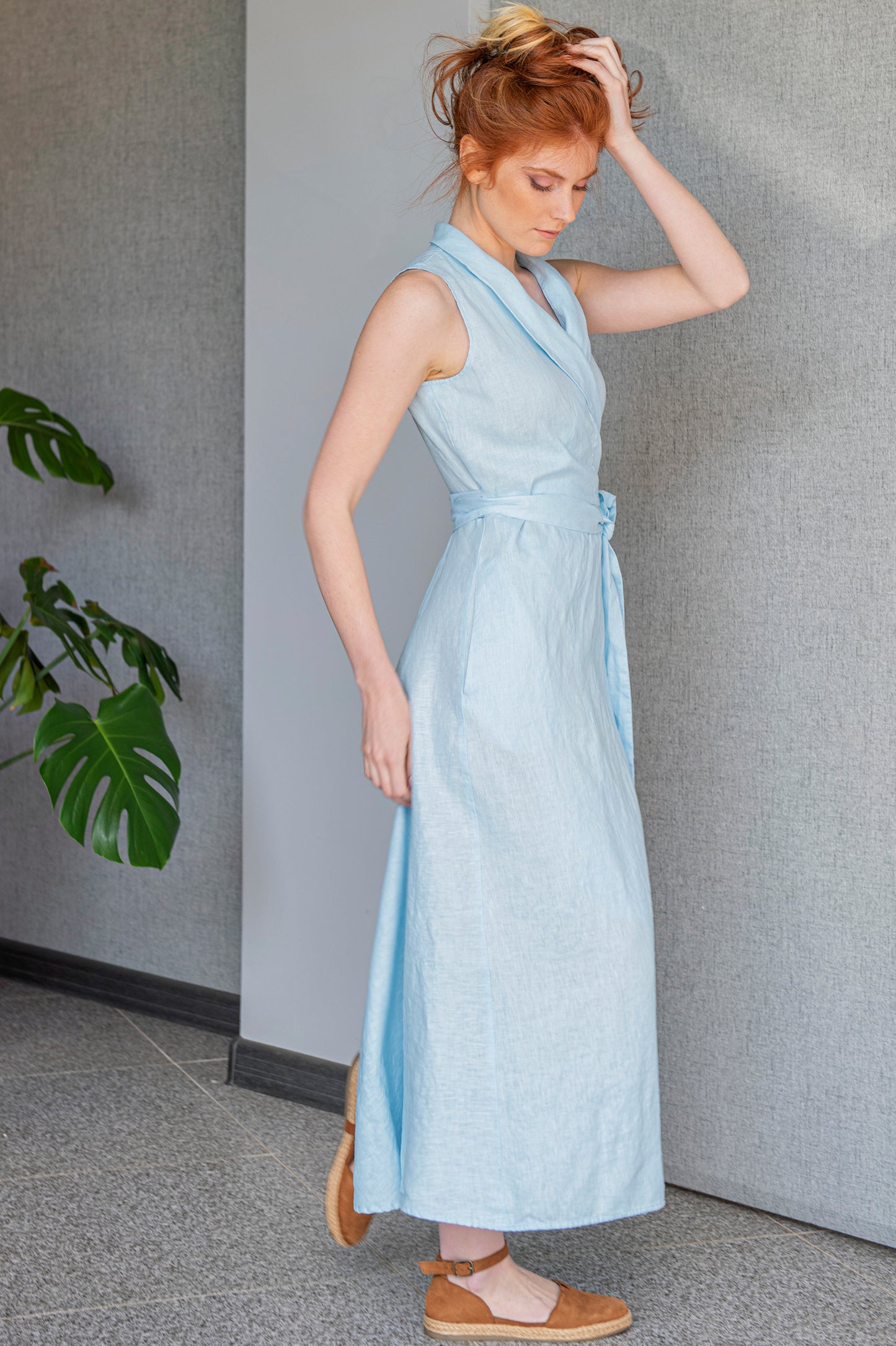 Sleeveless Linen Wrap Dress, VisibleArtShop