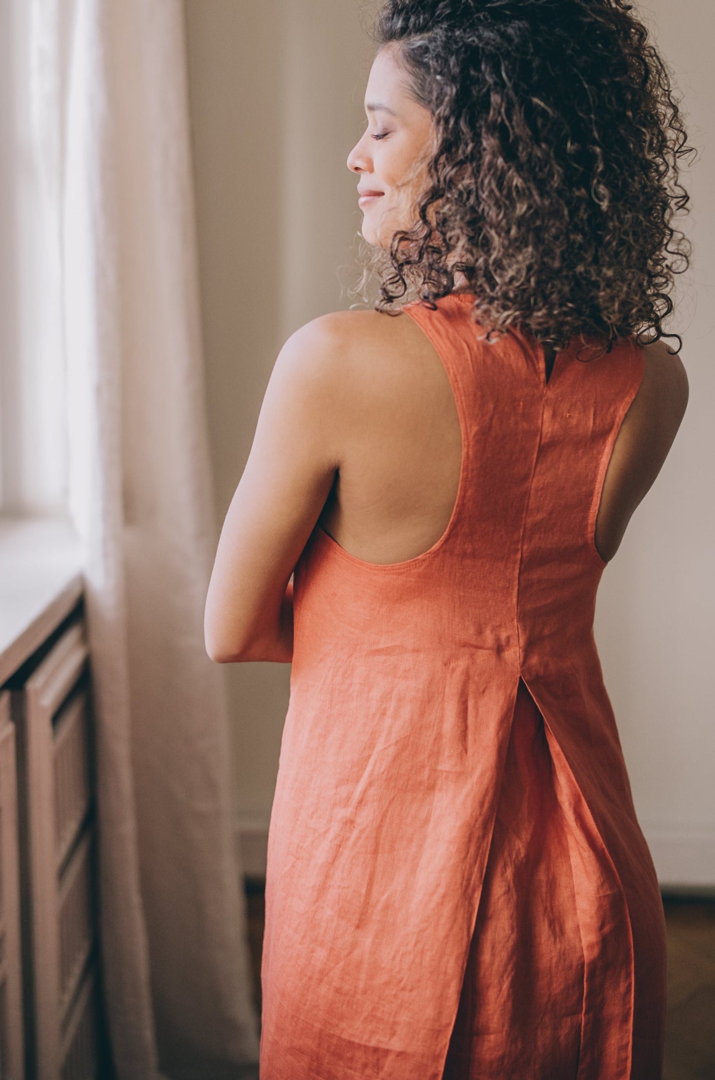 Minimalist Linen Dress with Pleat Detail, VisibleArtShop