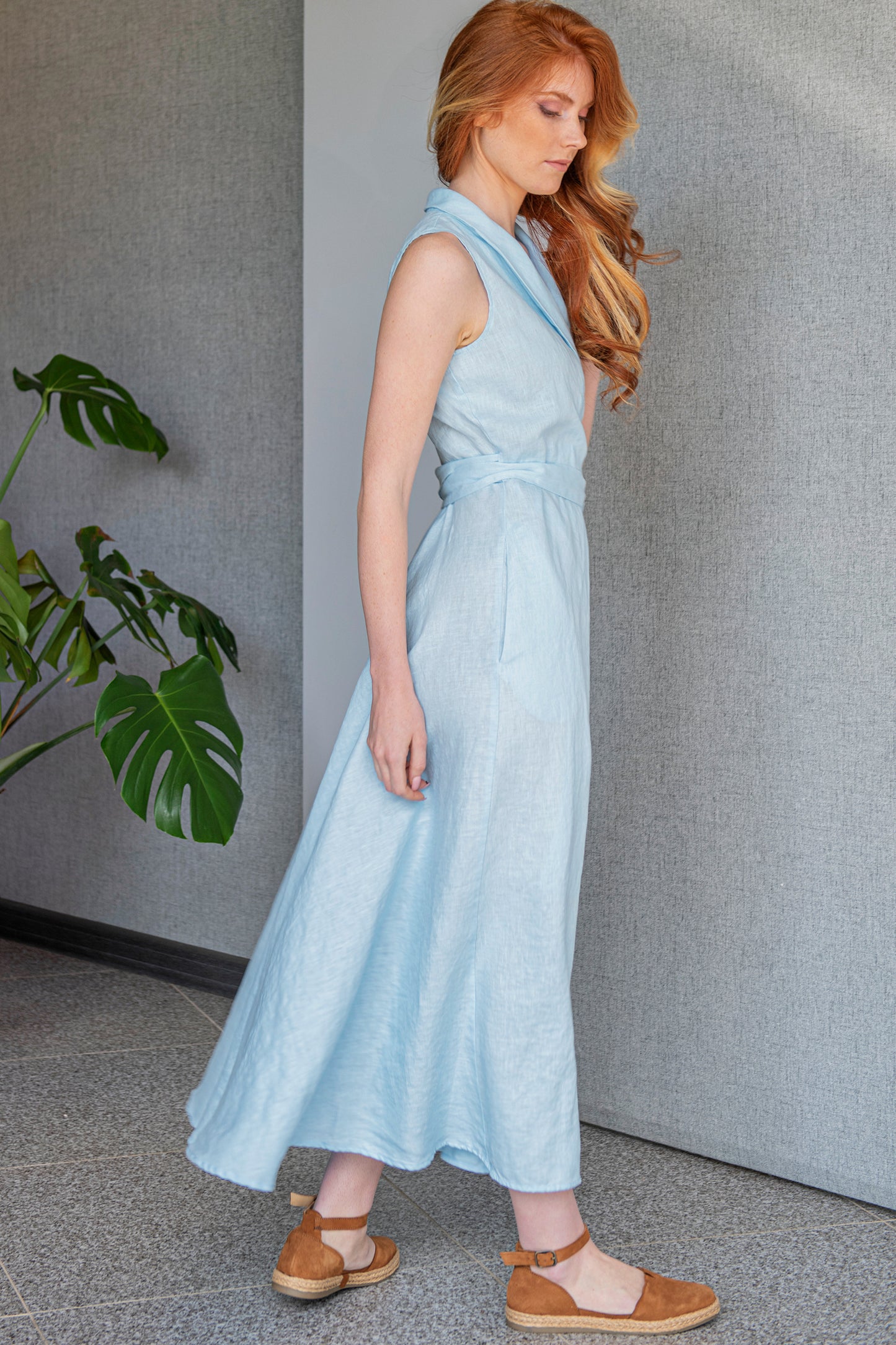 Sleeveless Linen Wrap Dress, VisibleArtShop