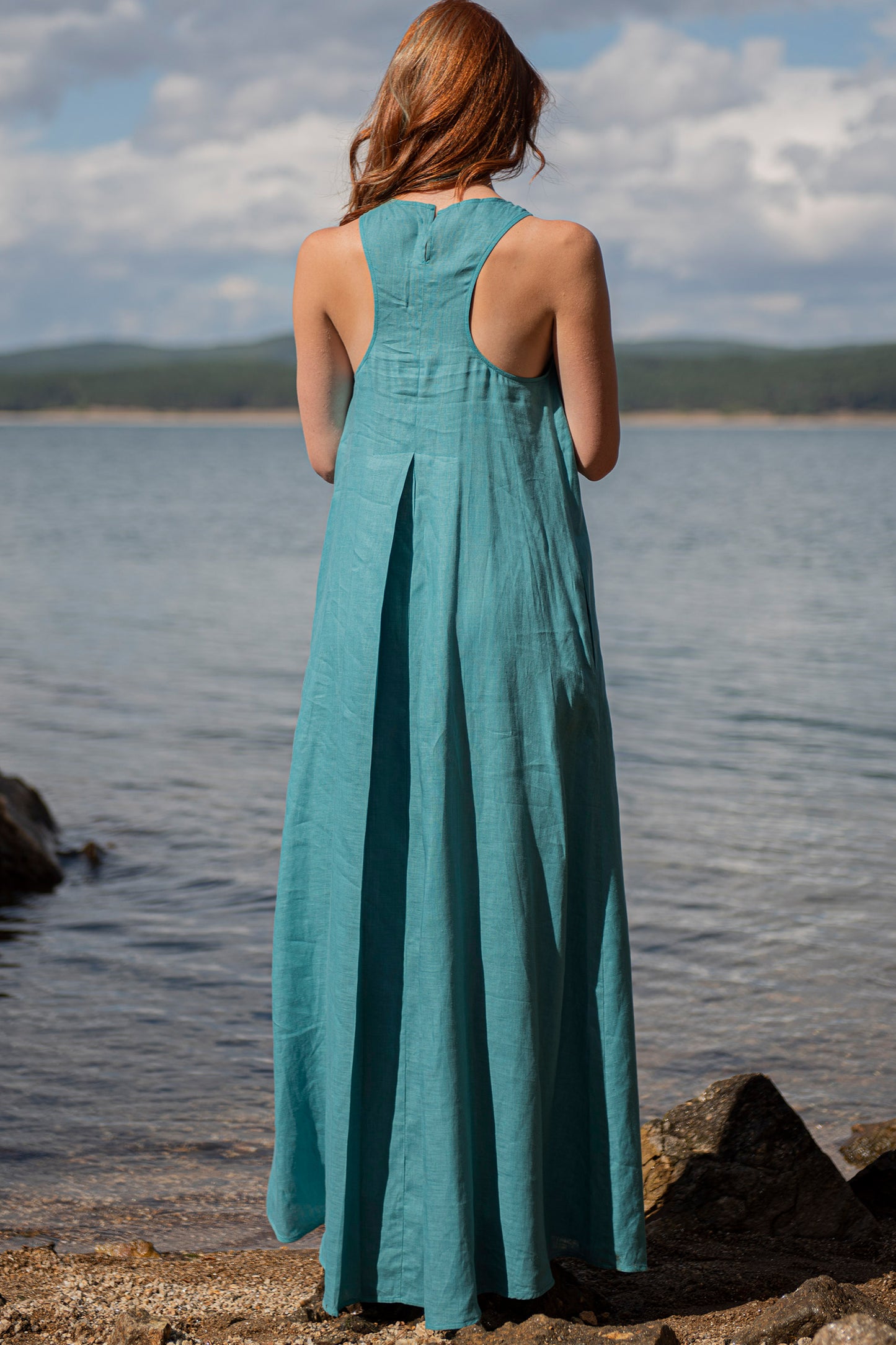 Minimalist Linen Dress with Pleat Detail, VisibleArtShop