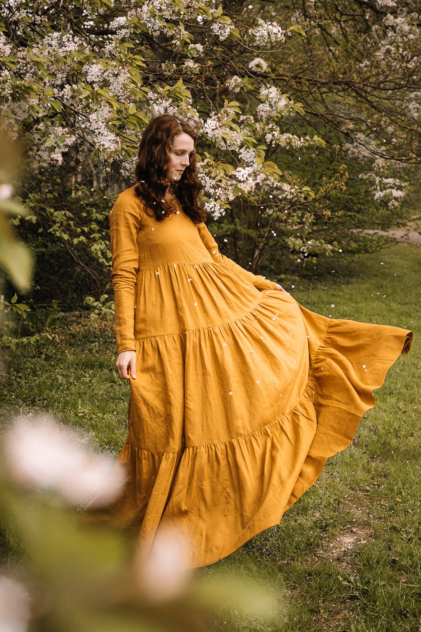 Bohemian Linen Dress in Mustard, VisibleArtShop