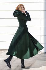 Wool Hooded Coat in Green - VisibleArtShop
