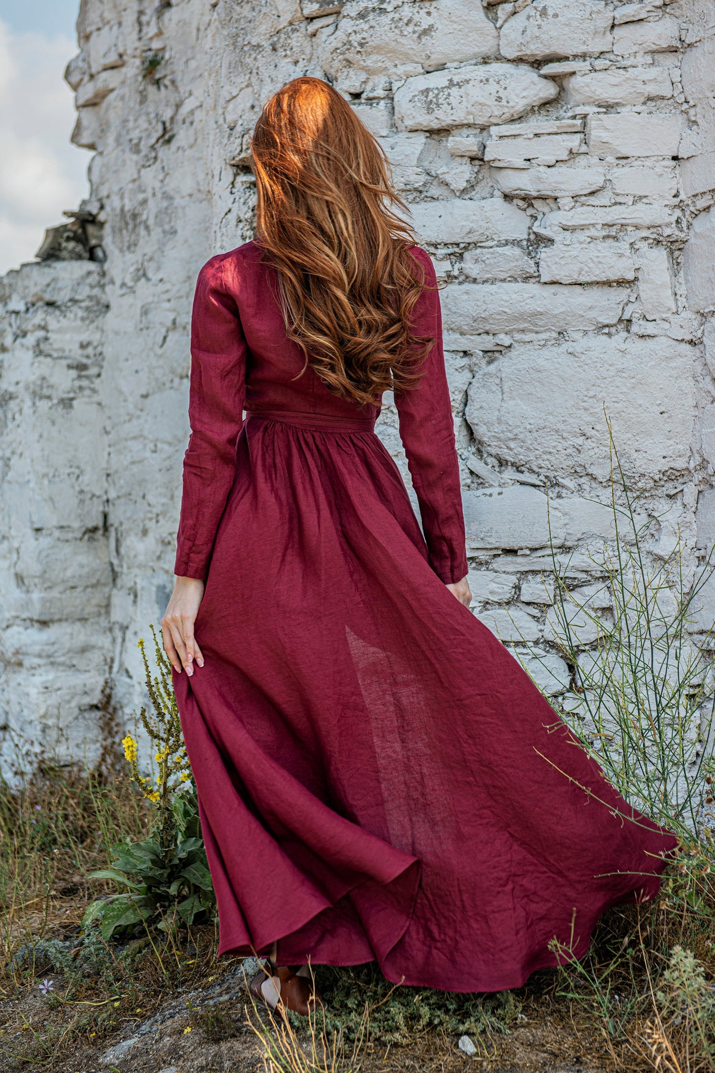 Linen Maxi Dress with Tie Waist, VisibleArtShop