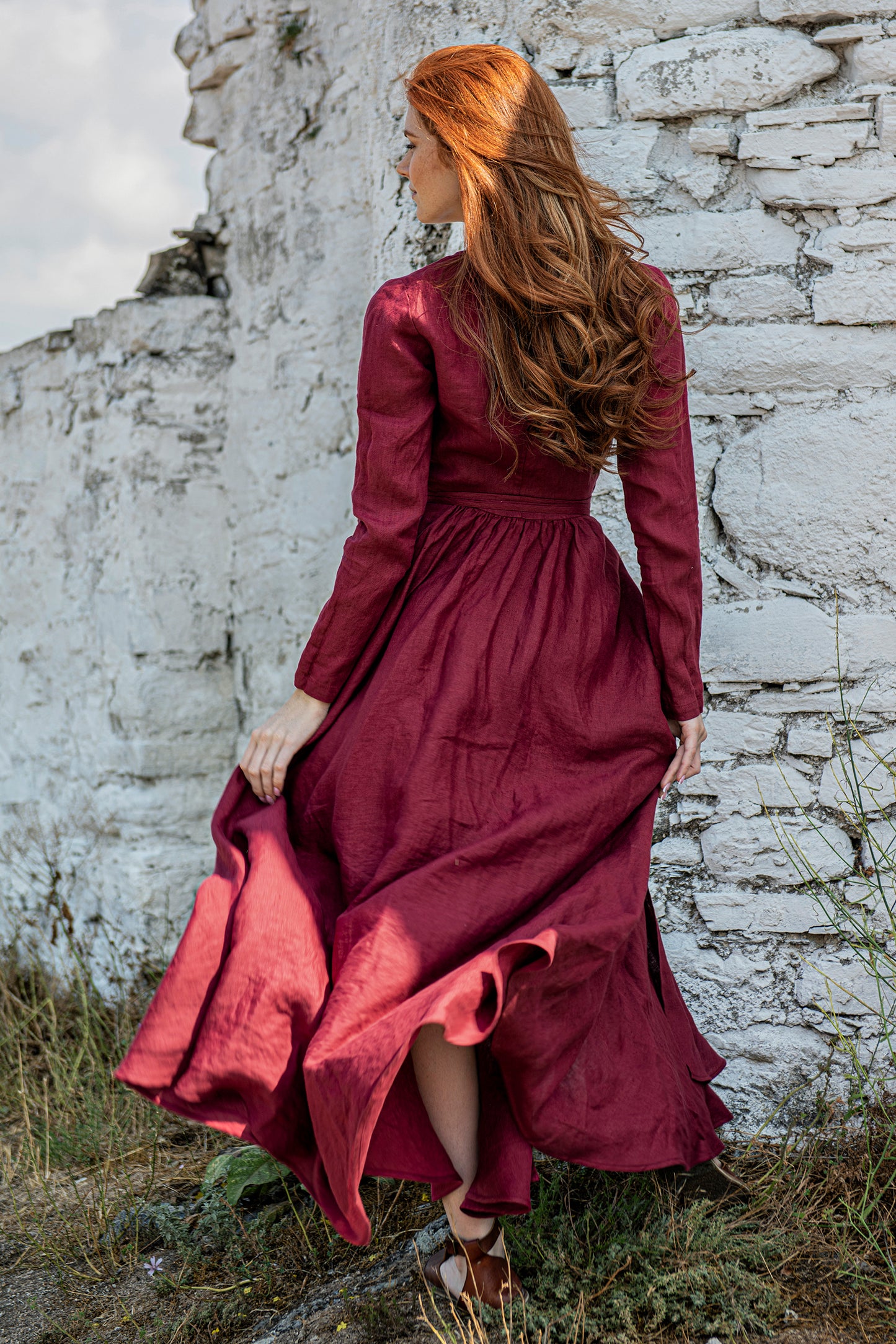 Linen Maxi Dress with Tie Waist, VisibleArtShop