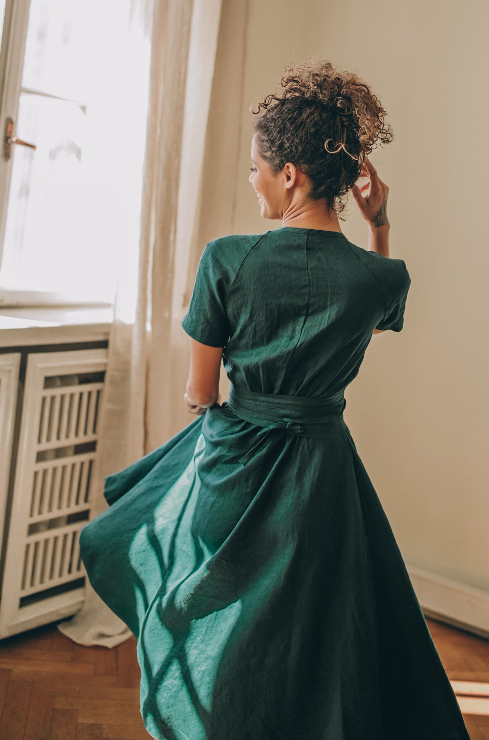 flowy wrap midi dress Short Sleeve Flutter Wrap Midi Dress