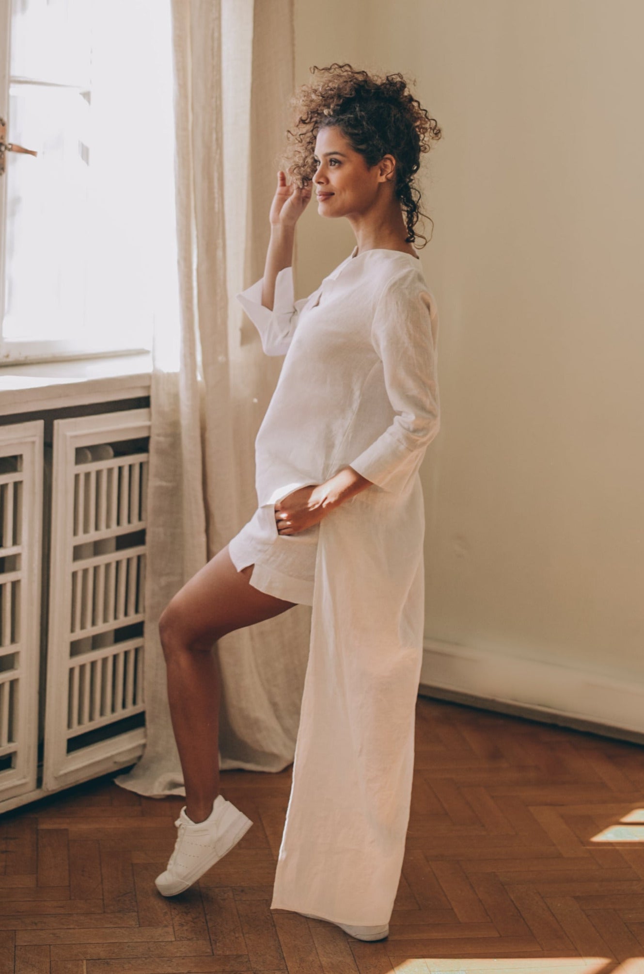 linen asymmetrical shirt dress 100% Linen Asymmetrical Shirt-dress/ 1501