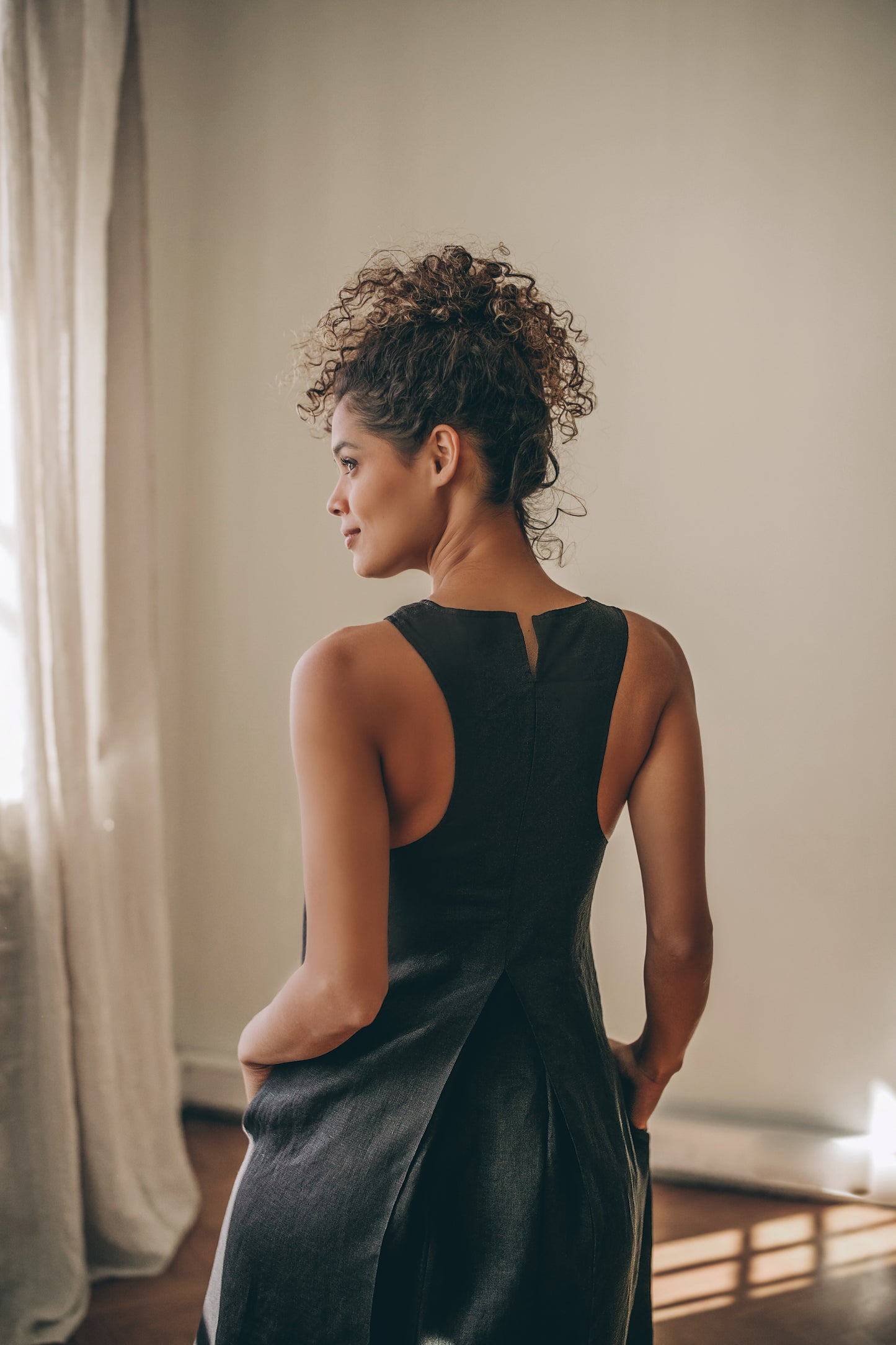 Minimalist Linen Dress with Pleat Detail, VisibleArtShop