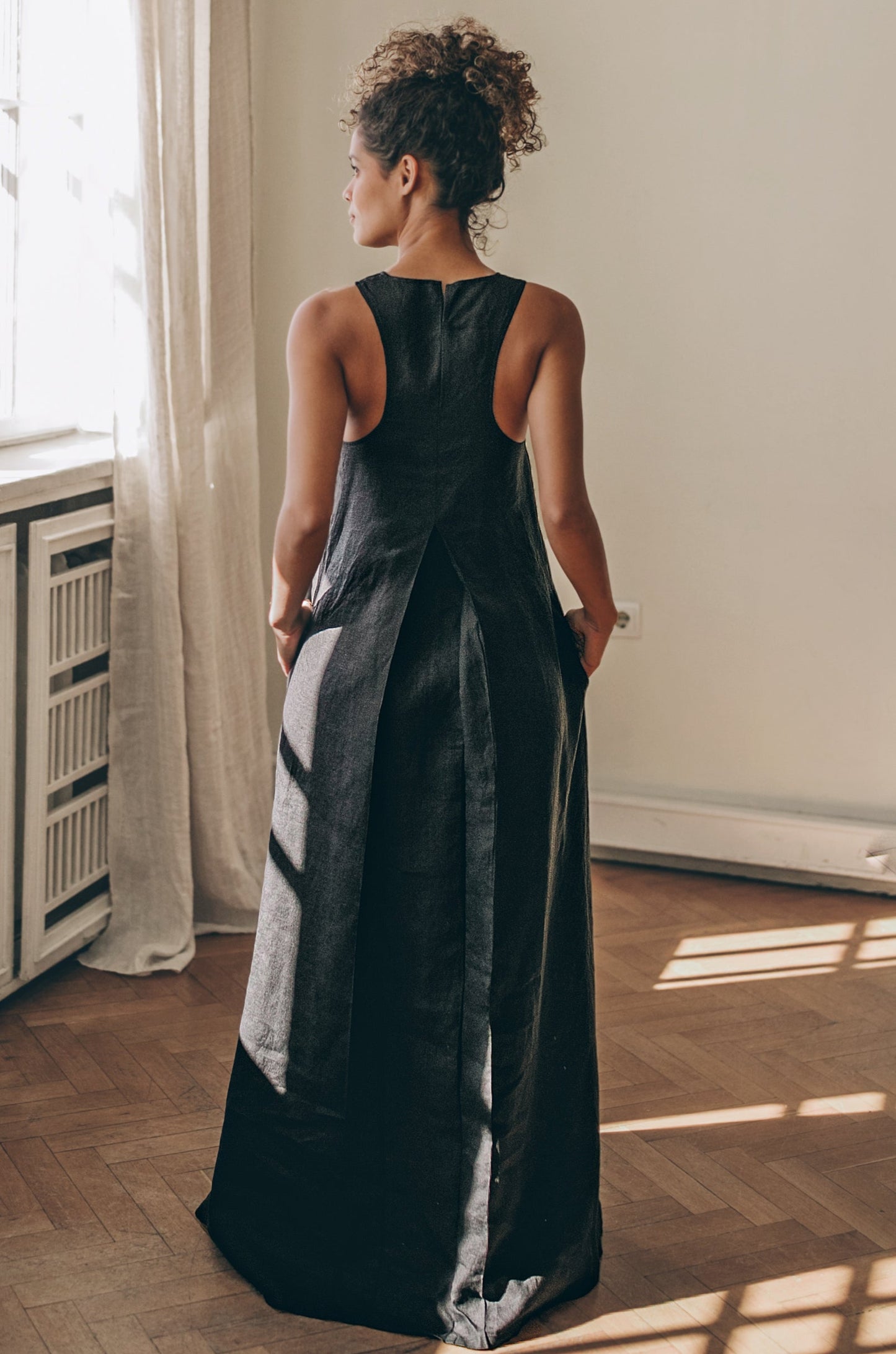 Minimalist Linen Dress with Pleat Detail, VisibleArtShop