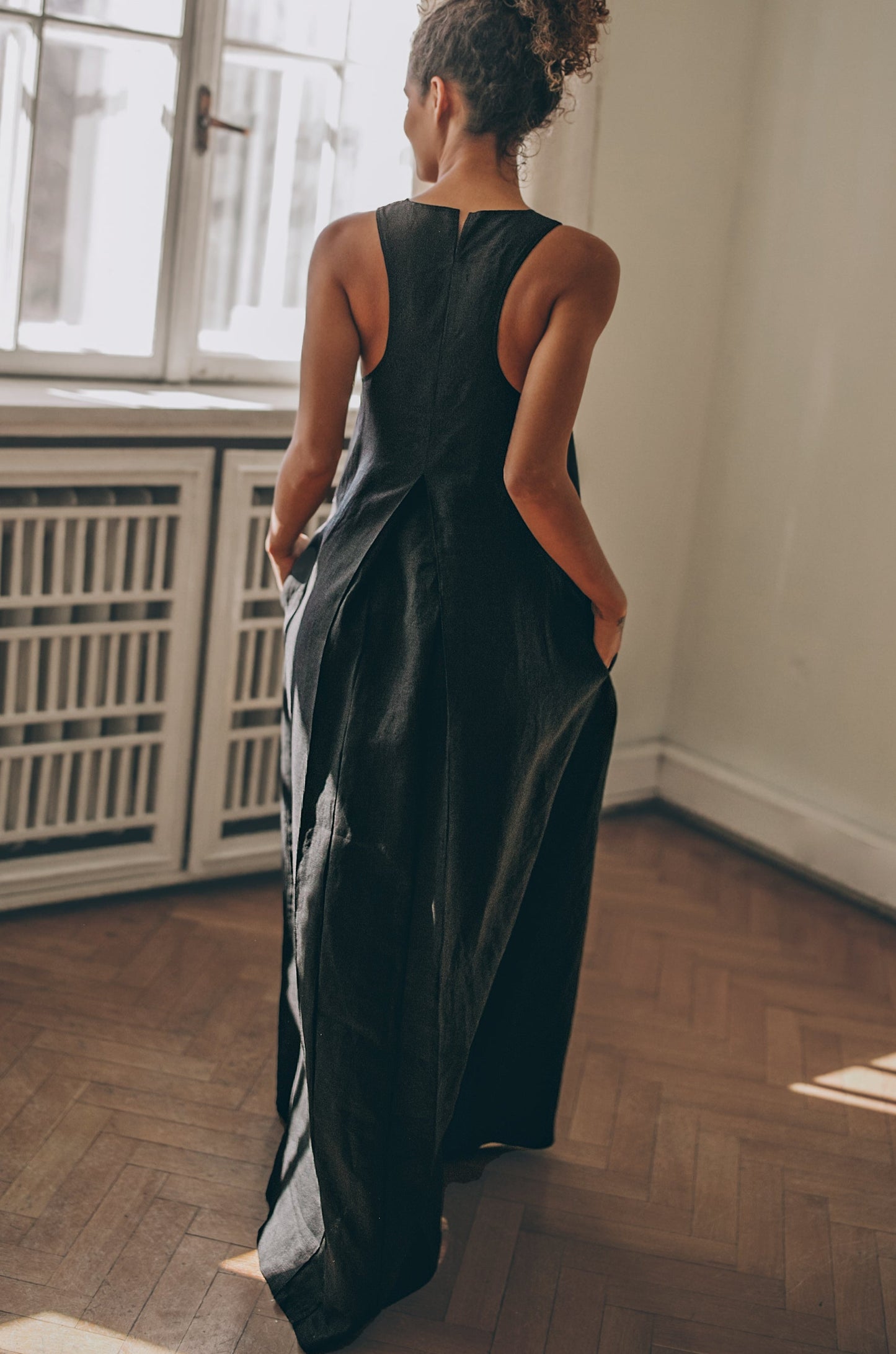 Minimalist Linen Dress with Pleat Detail, VisibleArtShop