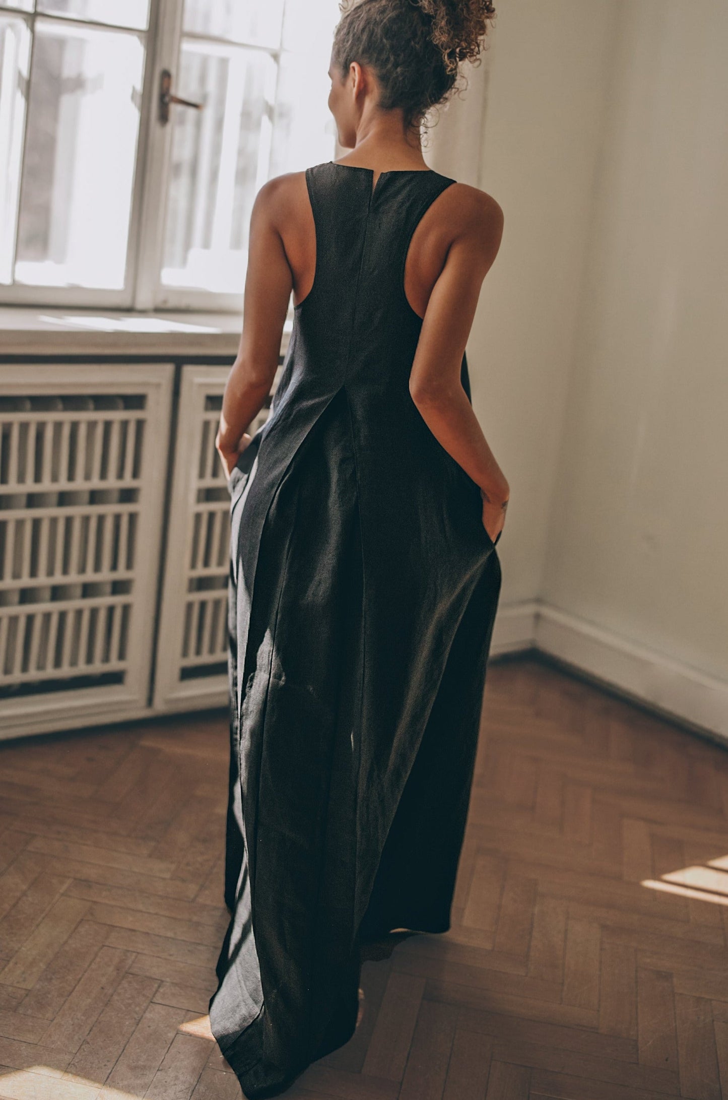 Minimalist Linen Dress with Pleat Detail, VisibleArtShop