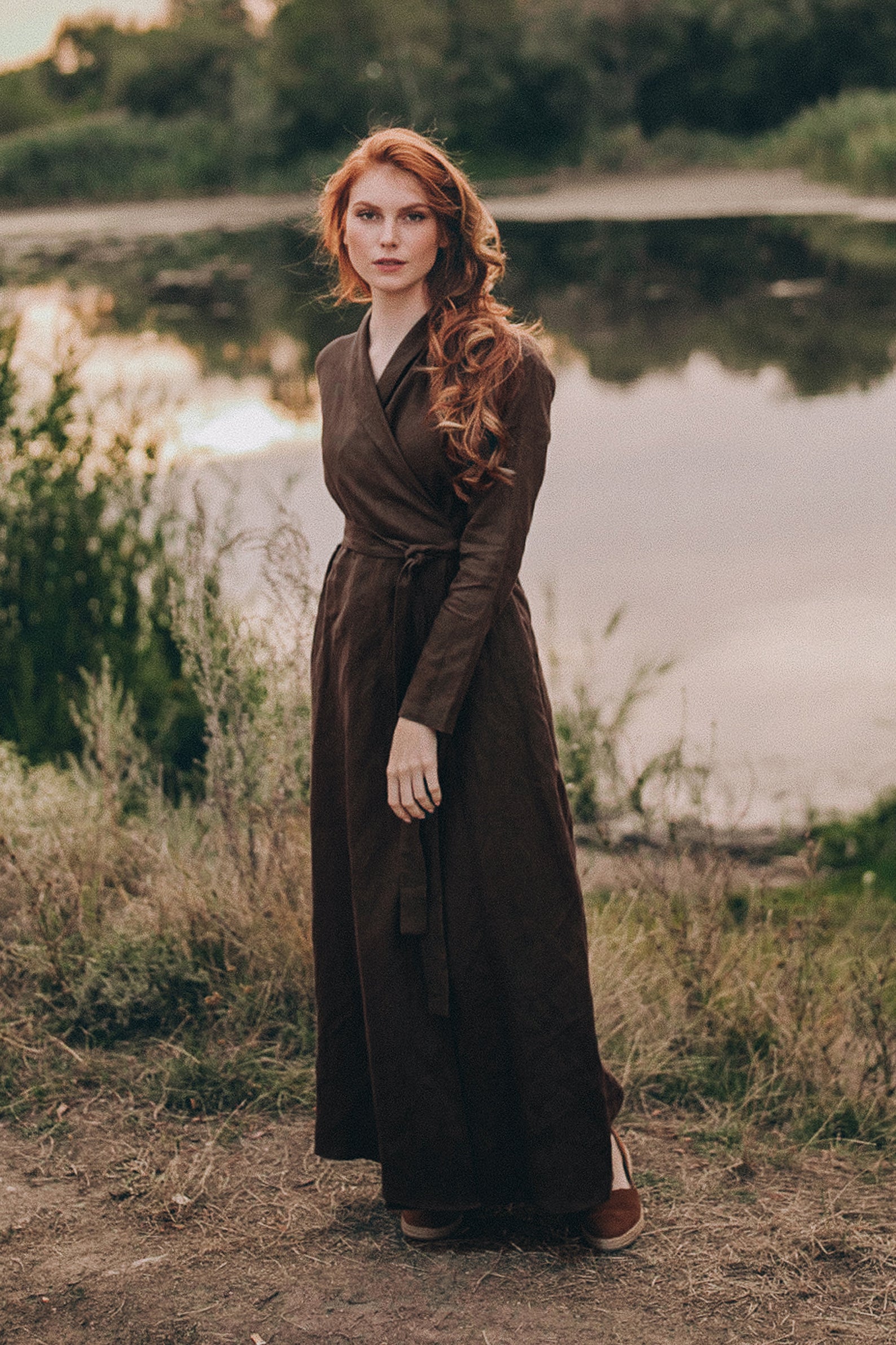 chocolate brown linen dress Chocolate Brown Linen Dress - Heavy Linen Maxi Dress - Long Sleeve Linen Dress - Plus Size Linen Dress - Boho Dress